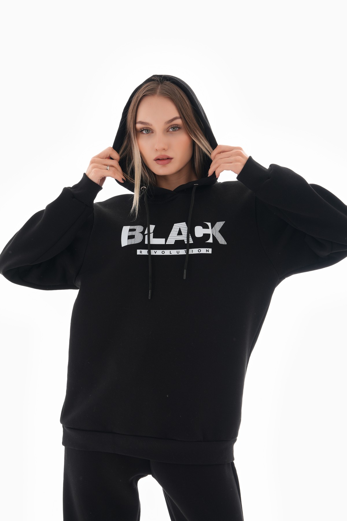 'Black Revolution' Baskılı Kapüşonlu Sweatshirt