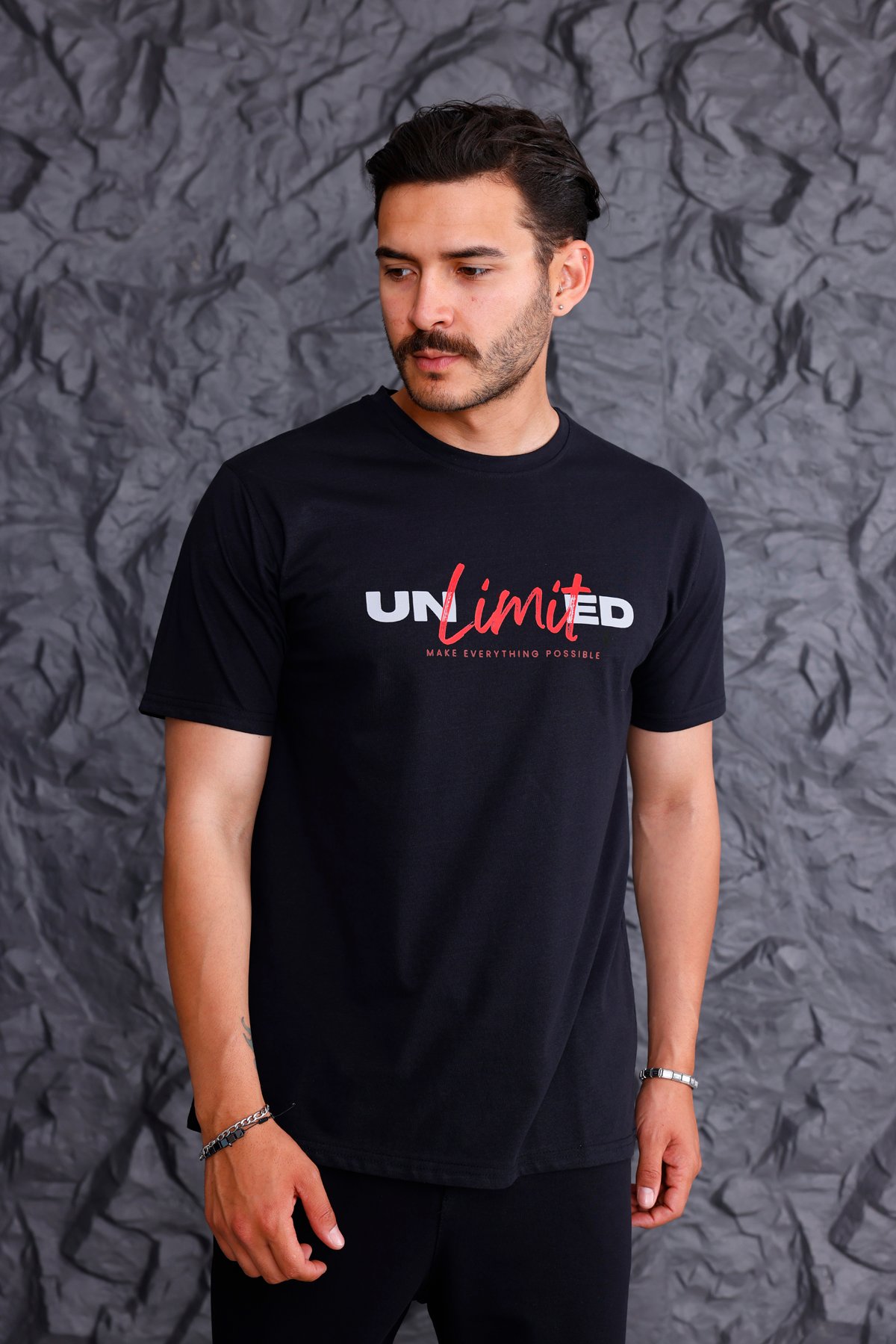 'Unlimited' Baskılı Basic T-shirt