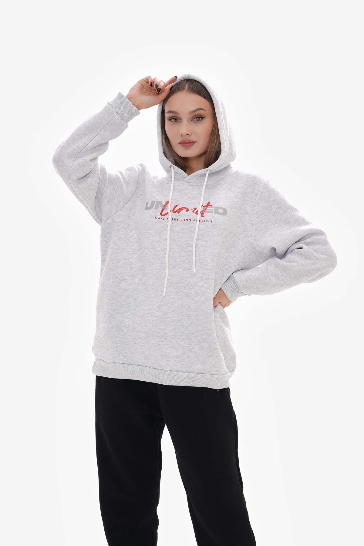 'Unlimited' Baskılı Kapüşonlu Sweatshirt