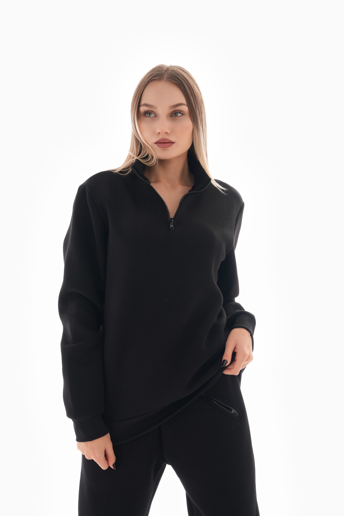 Yarım Fermuarlı Oversize Sweatshirt