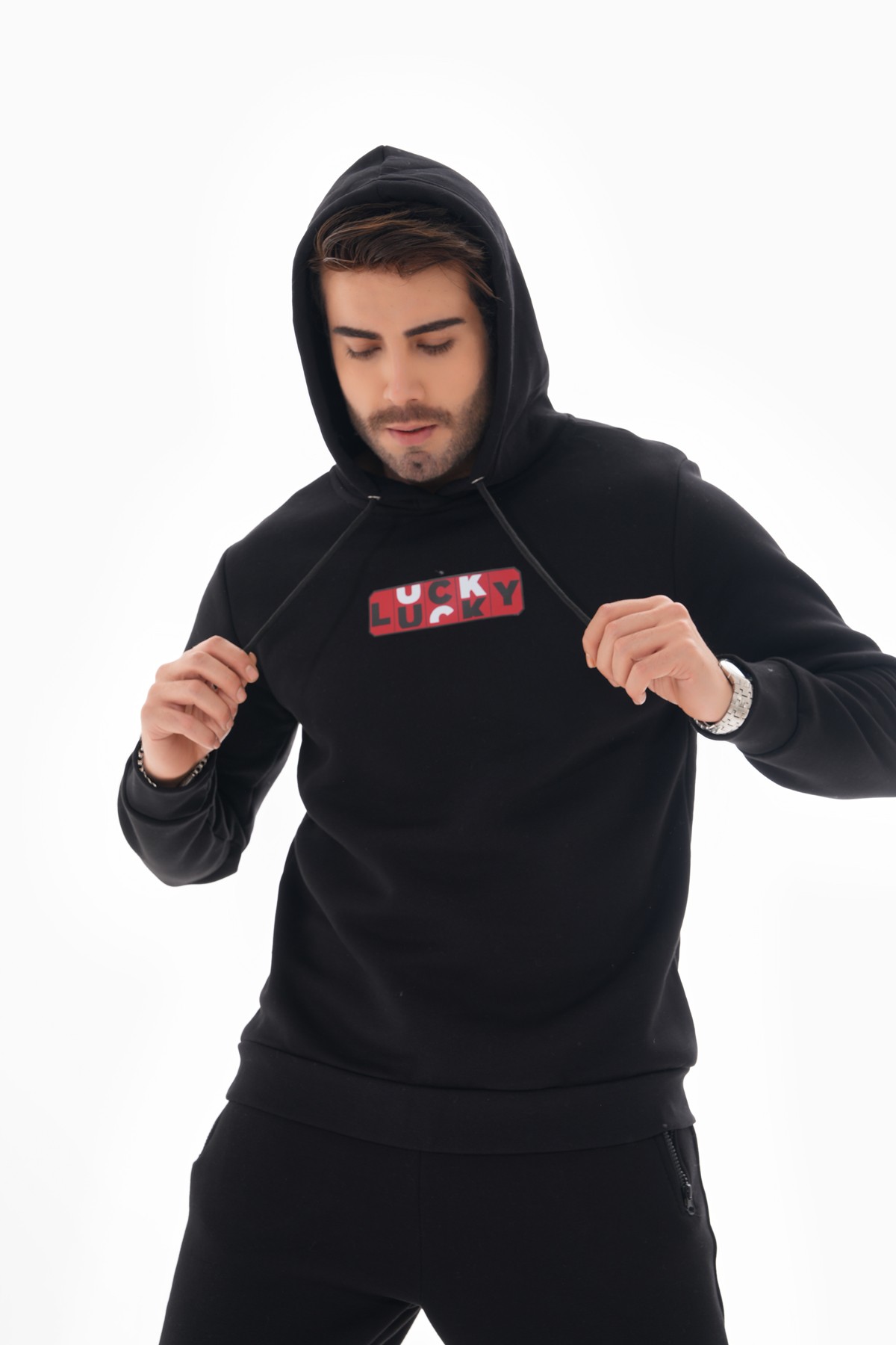 'Lucky' Baskılı Kapüşonlu Sweatshirt