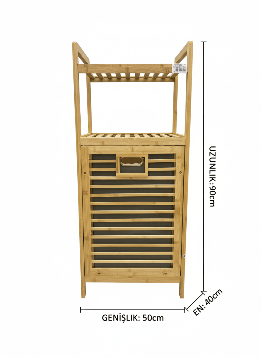 Raflı Bambu Çamaşır Sepeti
