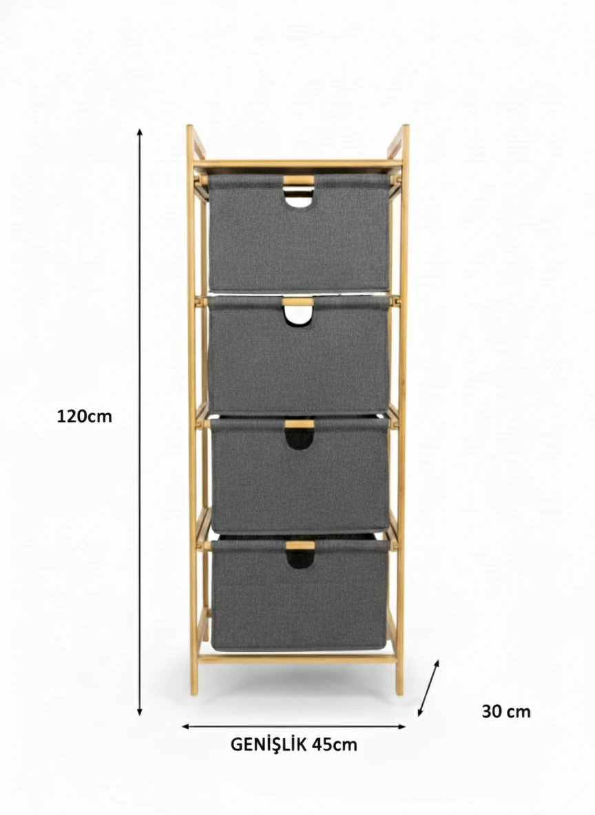 Bambu 4 Katlı Kumaş Sepetli Organizer  