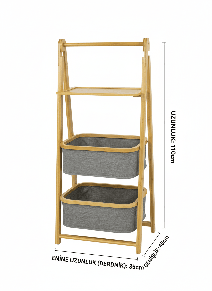 bambu 2 katlı dekoratif organizer 