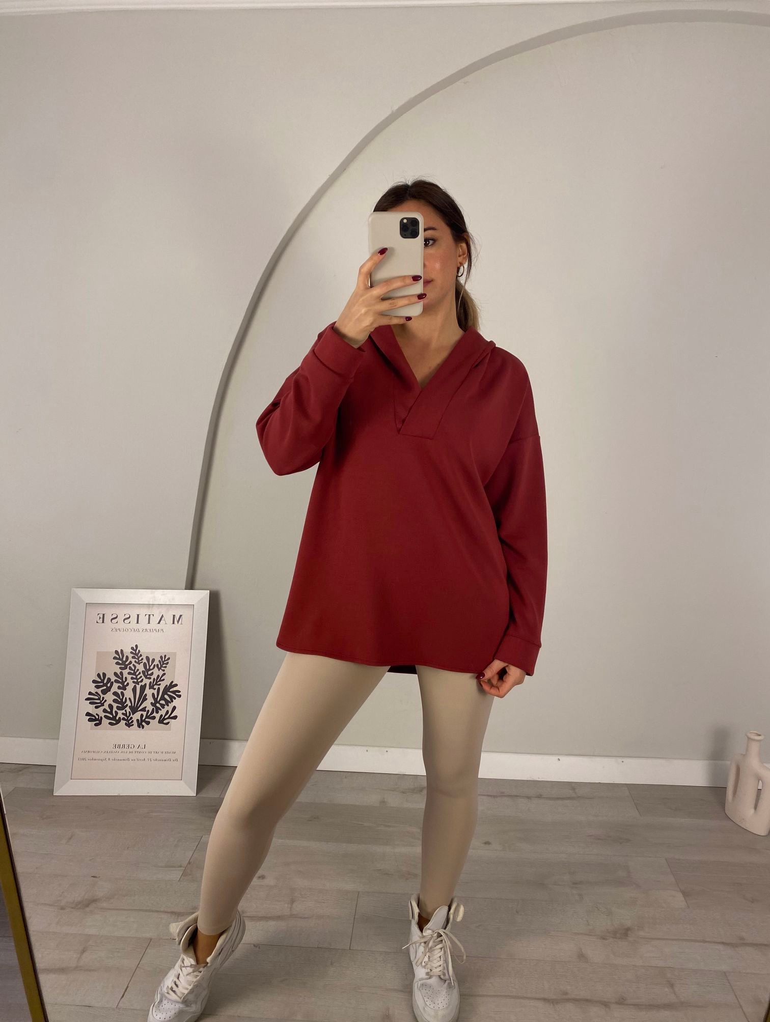 Premium Dokulu Kapüşonlu Sweat - Bordo