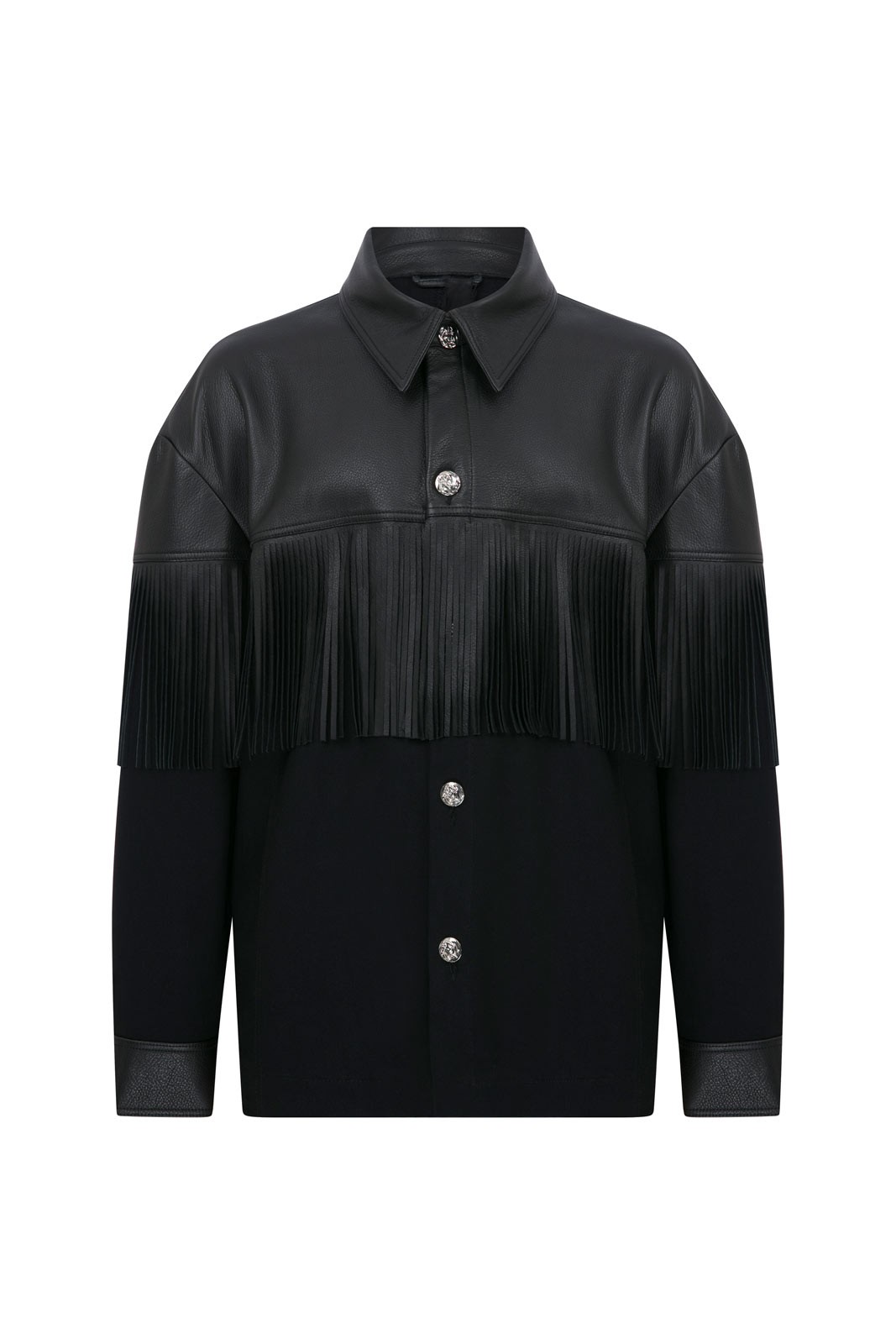 Fringe Leather Oversize Denim Shirt