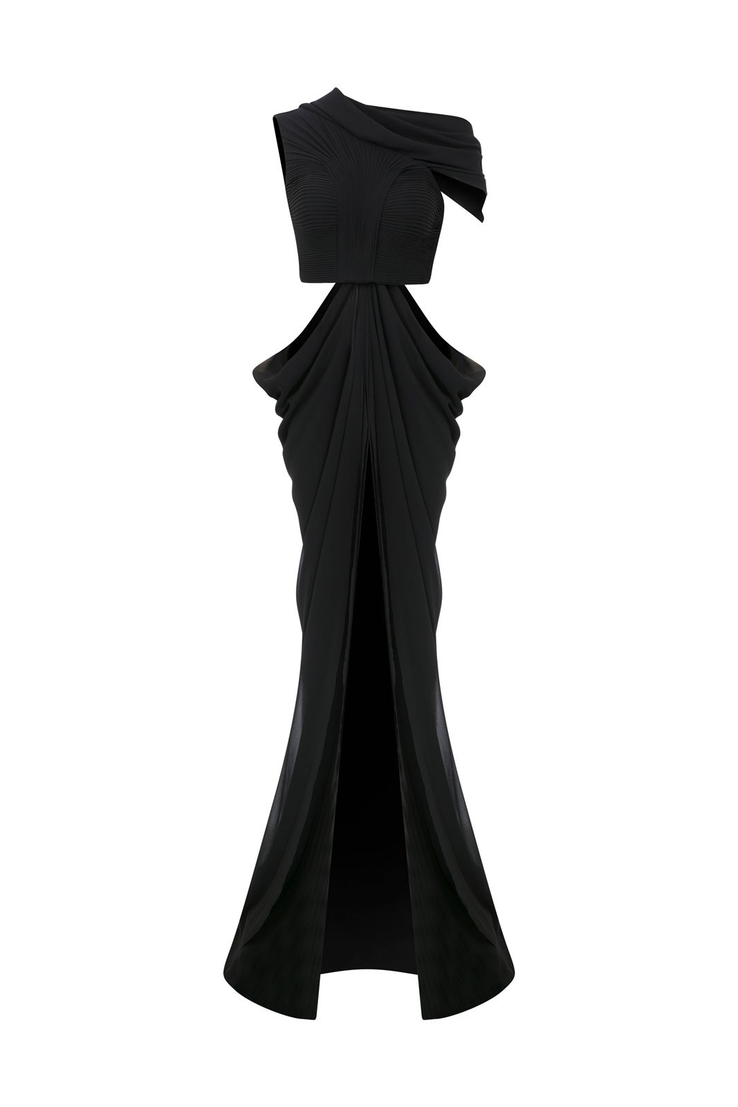 Asymmetric Draped Georgette Gown