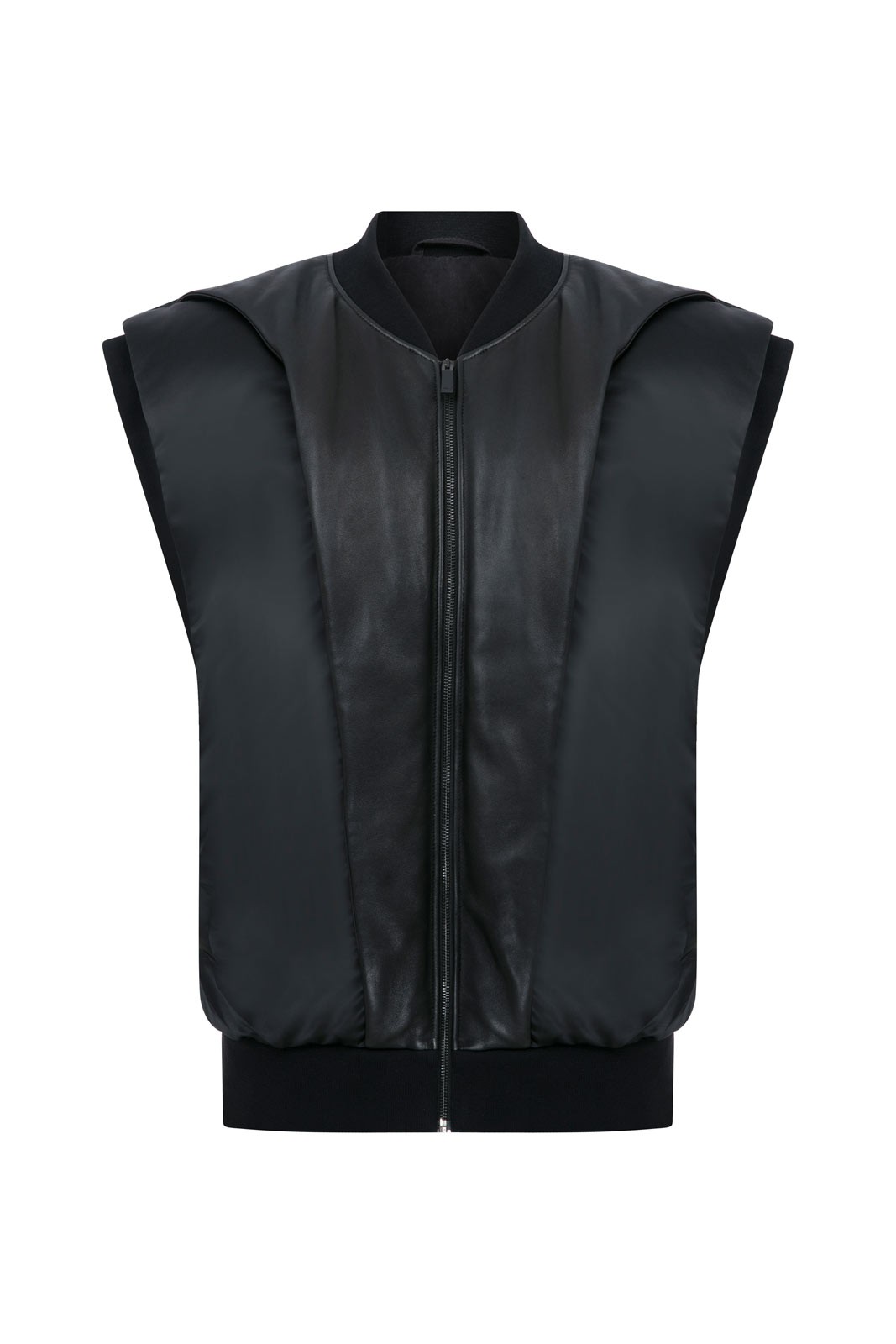 Quilted Down-Filled Satin And Leather Waistcoat