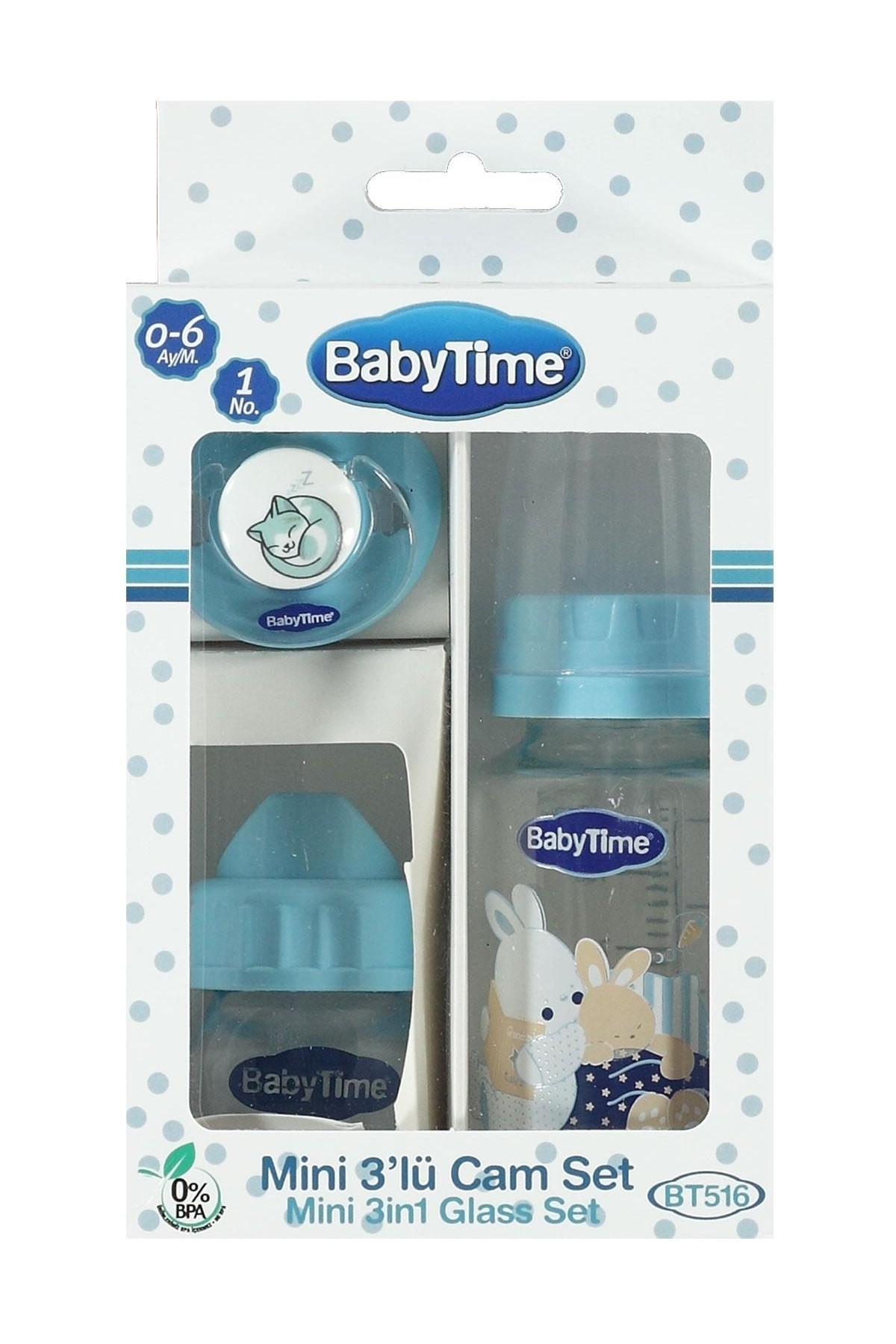Babytime Mini 3lü Cam Biberon Set 0-6 Ay - Mavi