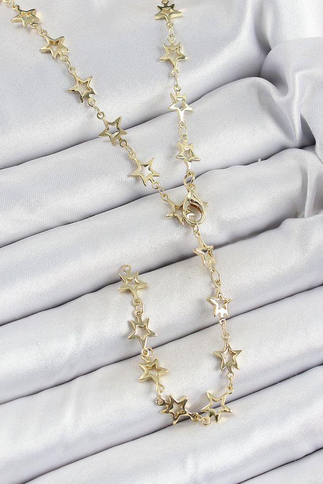 Pirinç Gold Renk Yıldızlı Kadın Y Kolye