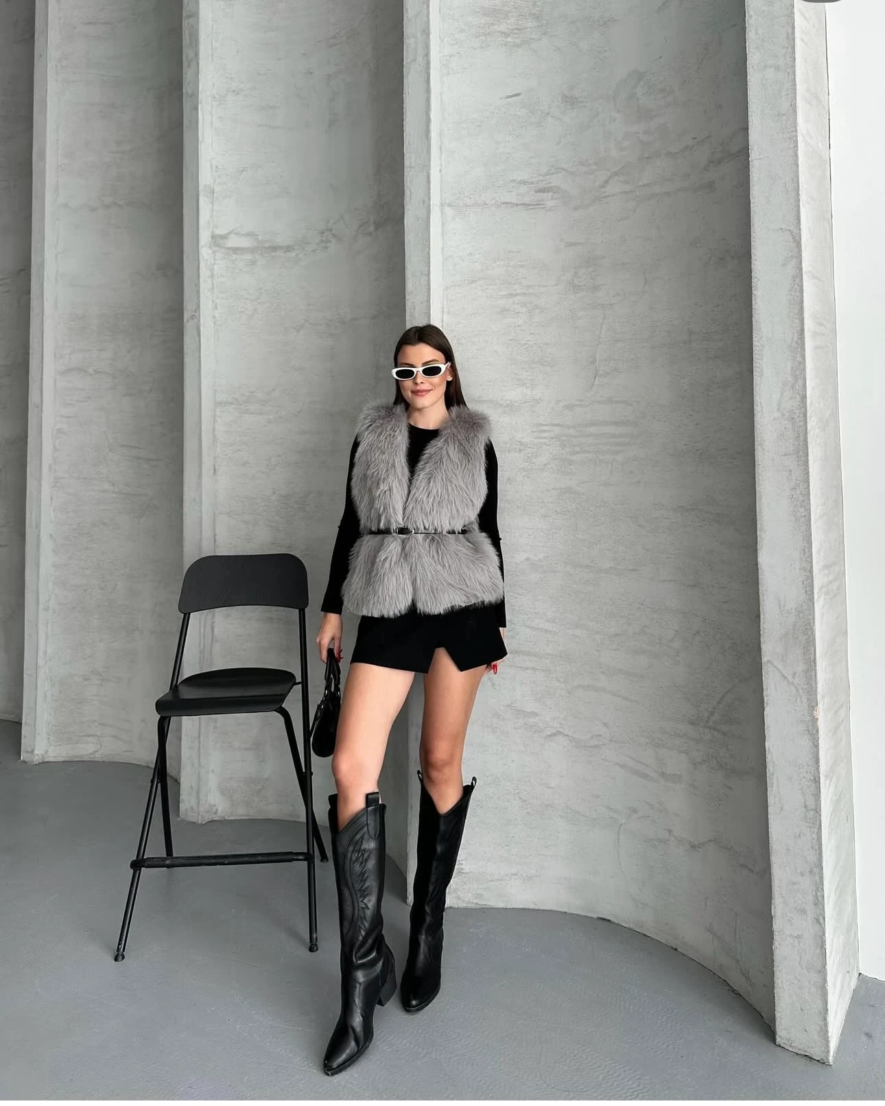 İthal Kürklü Yelek - gri