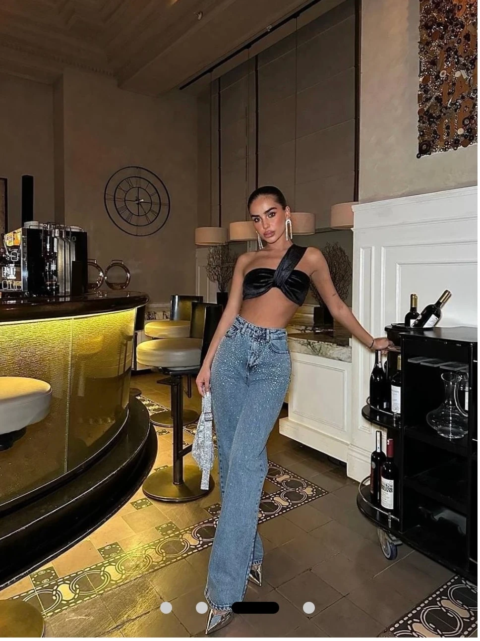 Taş Detaylı Kot Pantolon - mavi