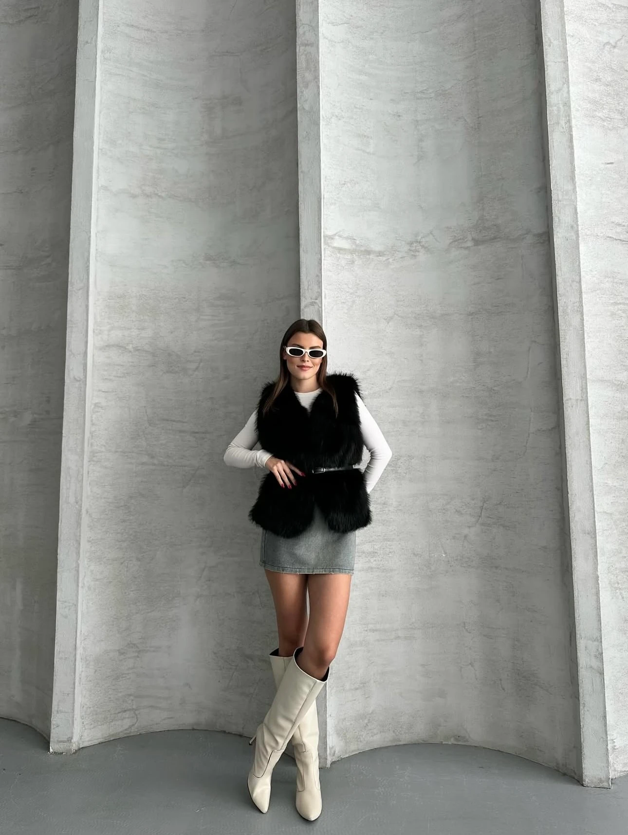 İthal Kürklü Yelek - siyah