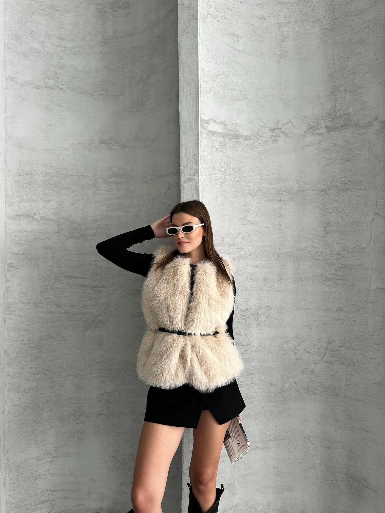 İthal Kürklü Yelek - bej