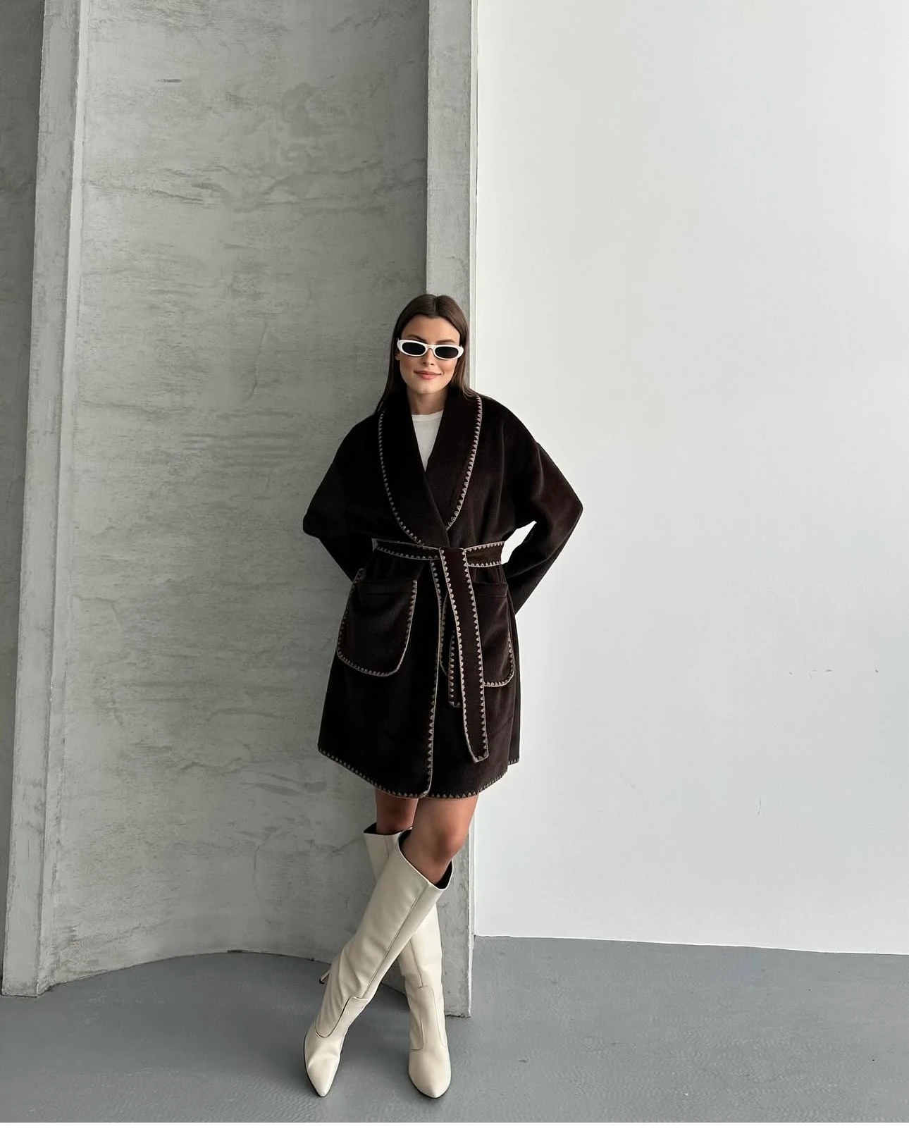 Nakış Detaylı Kaban - kahve