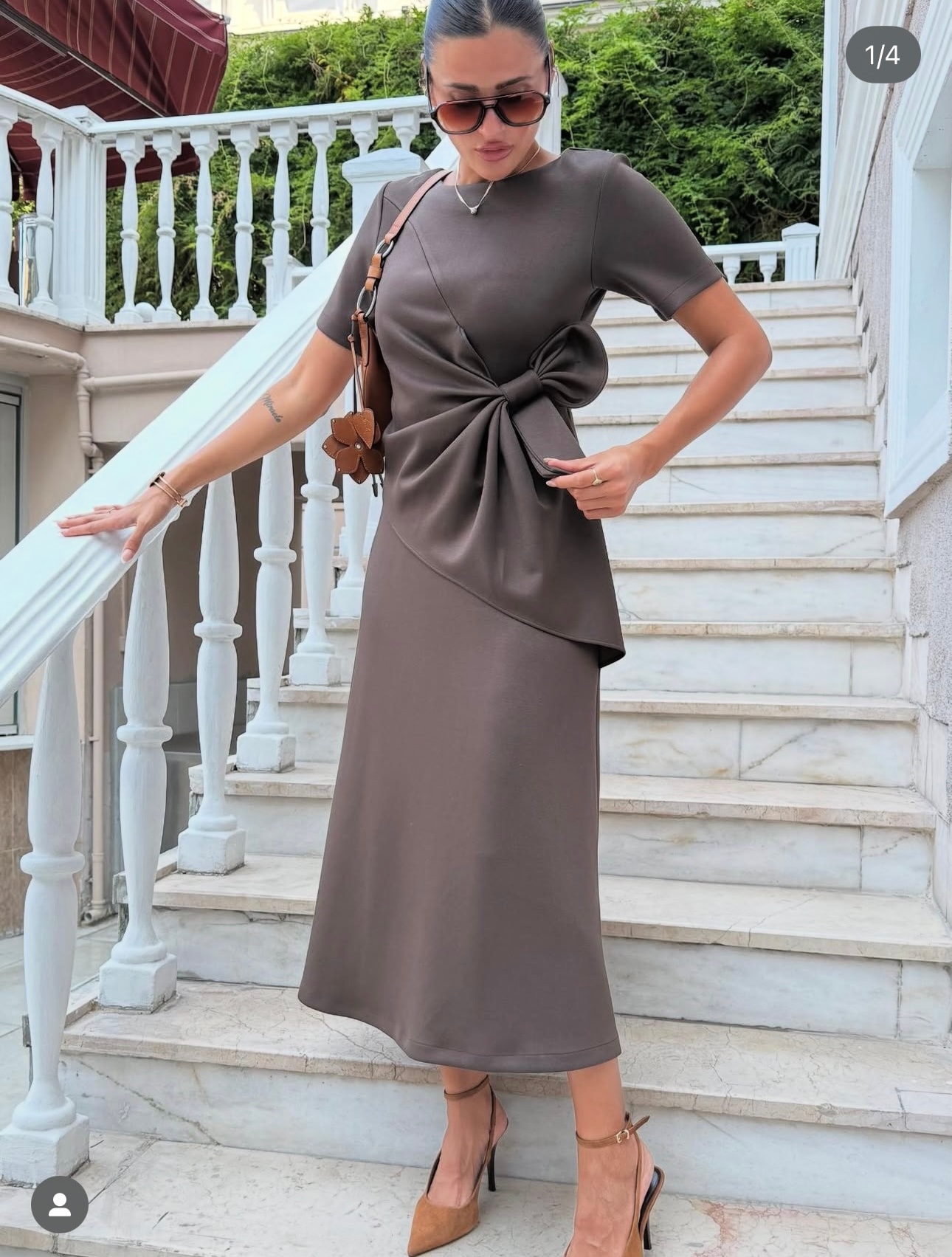 Fiyonk Detaylı Elbise - vizon