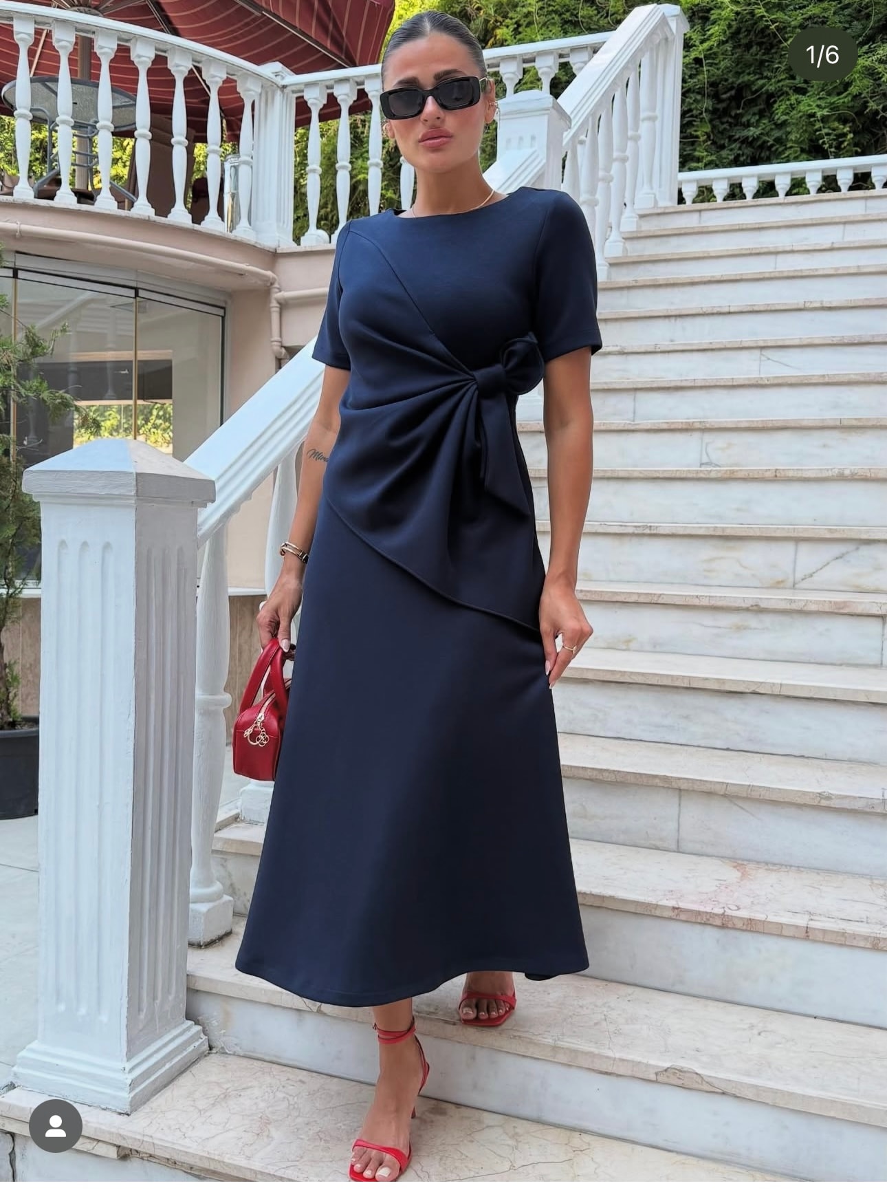 Fiyonk Detaylı Elbise - lacivert