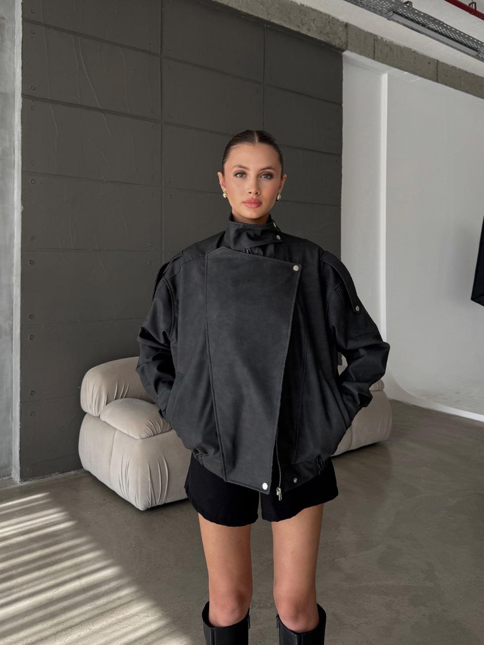 Marka Muadili (YSL) Oversize Nubuk Mont - siyah