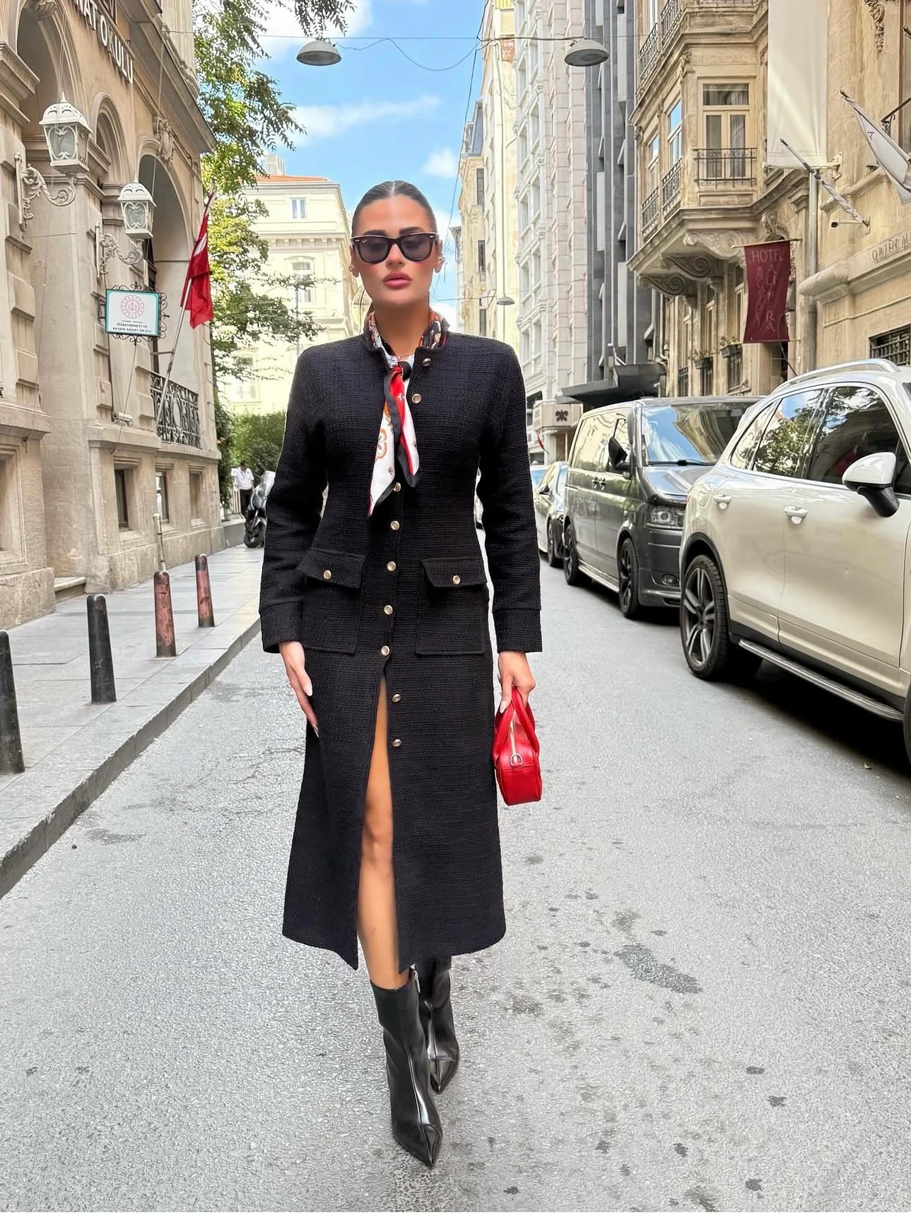 Tasarım Tüvit Düğmeli Elbise - siyah