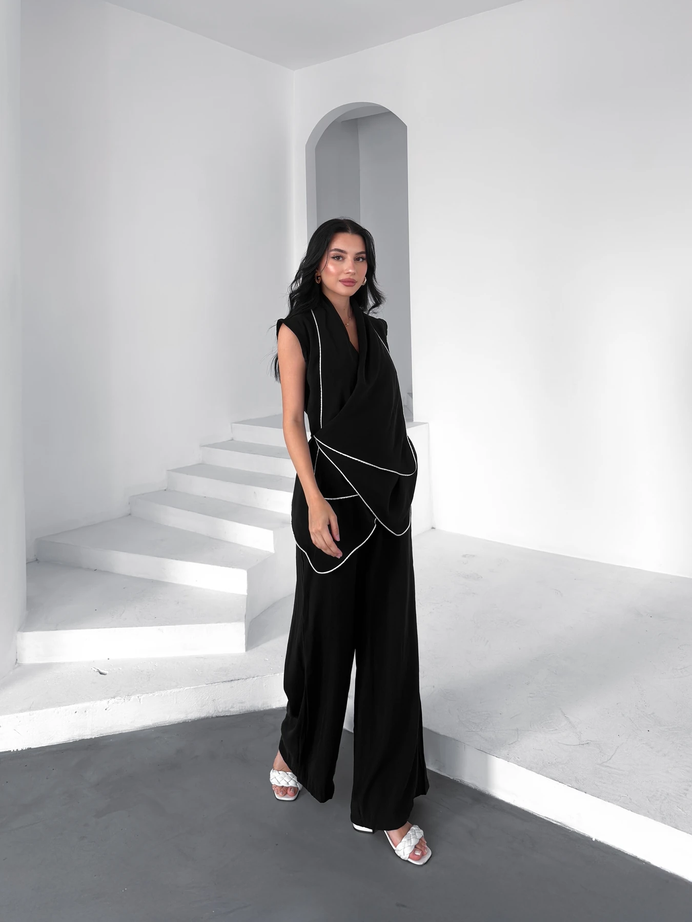 Kenarı Biyeli Bluz Pantolon Takım