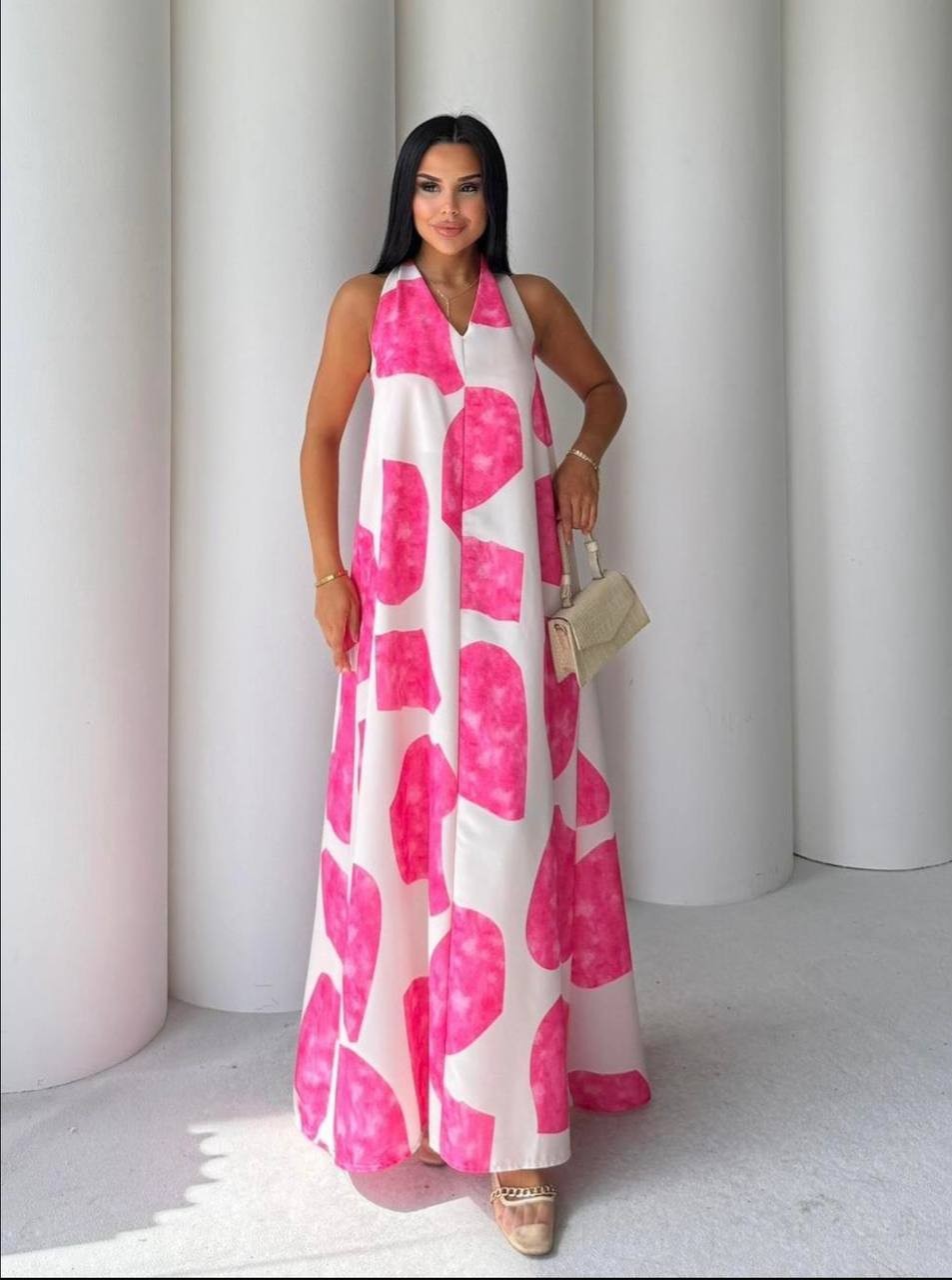 Desenli Elbise - pembe