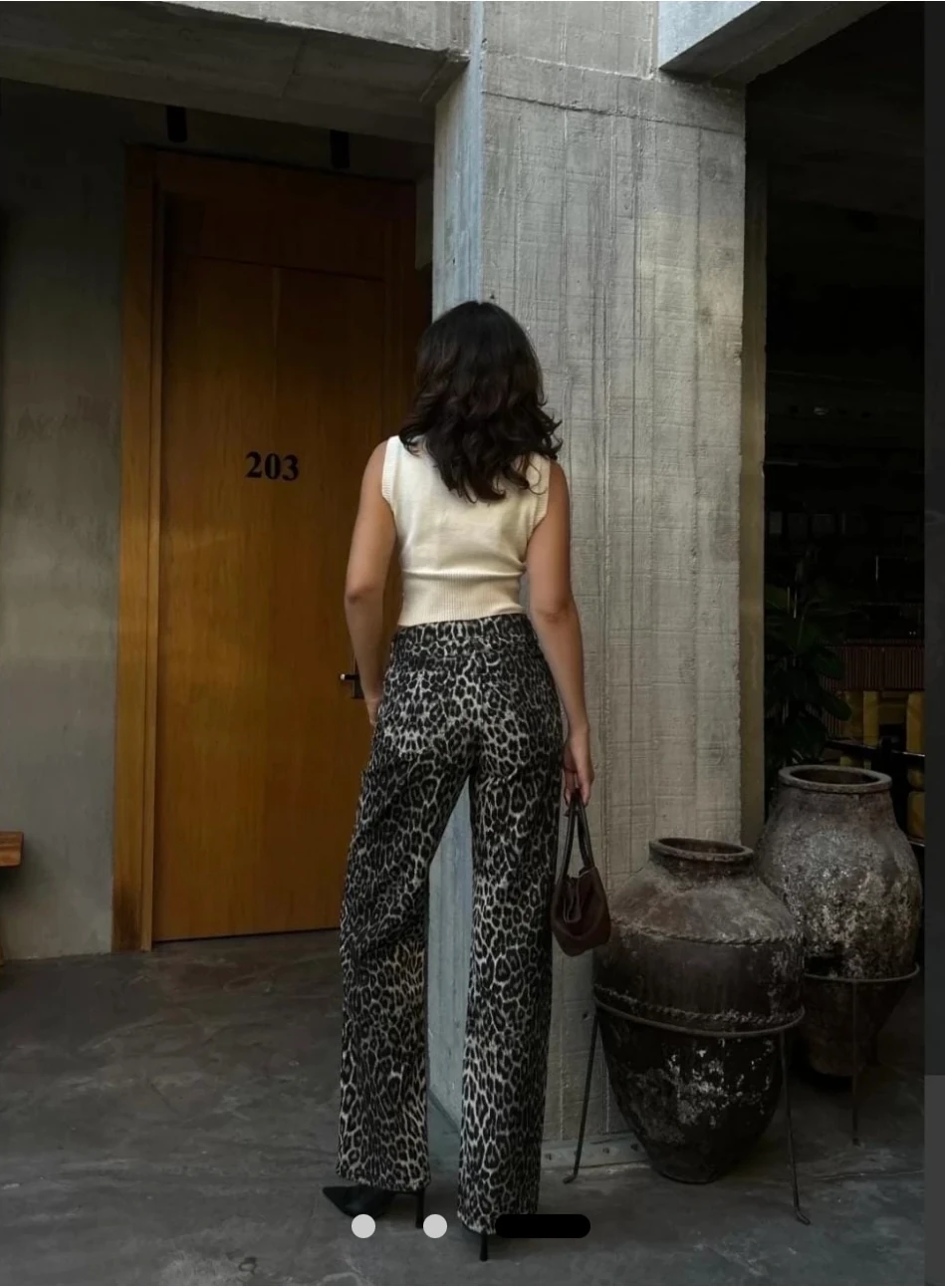 Denim Leopar Desen Tarz Pantolon