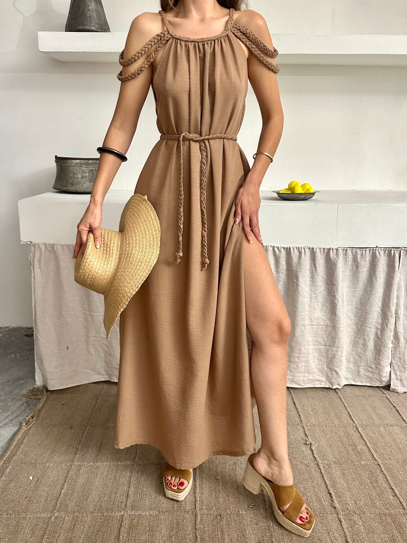 ÖRGÜ DETAYLI HELEN ELBİSE