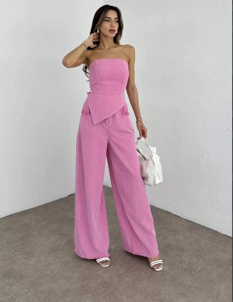 Premium pamuklu Denim Crop Takim