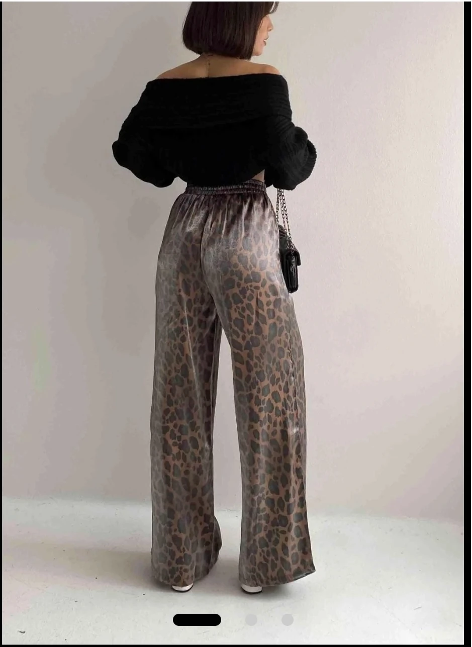 Saten Leopar Pantolon