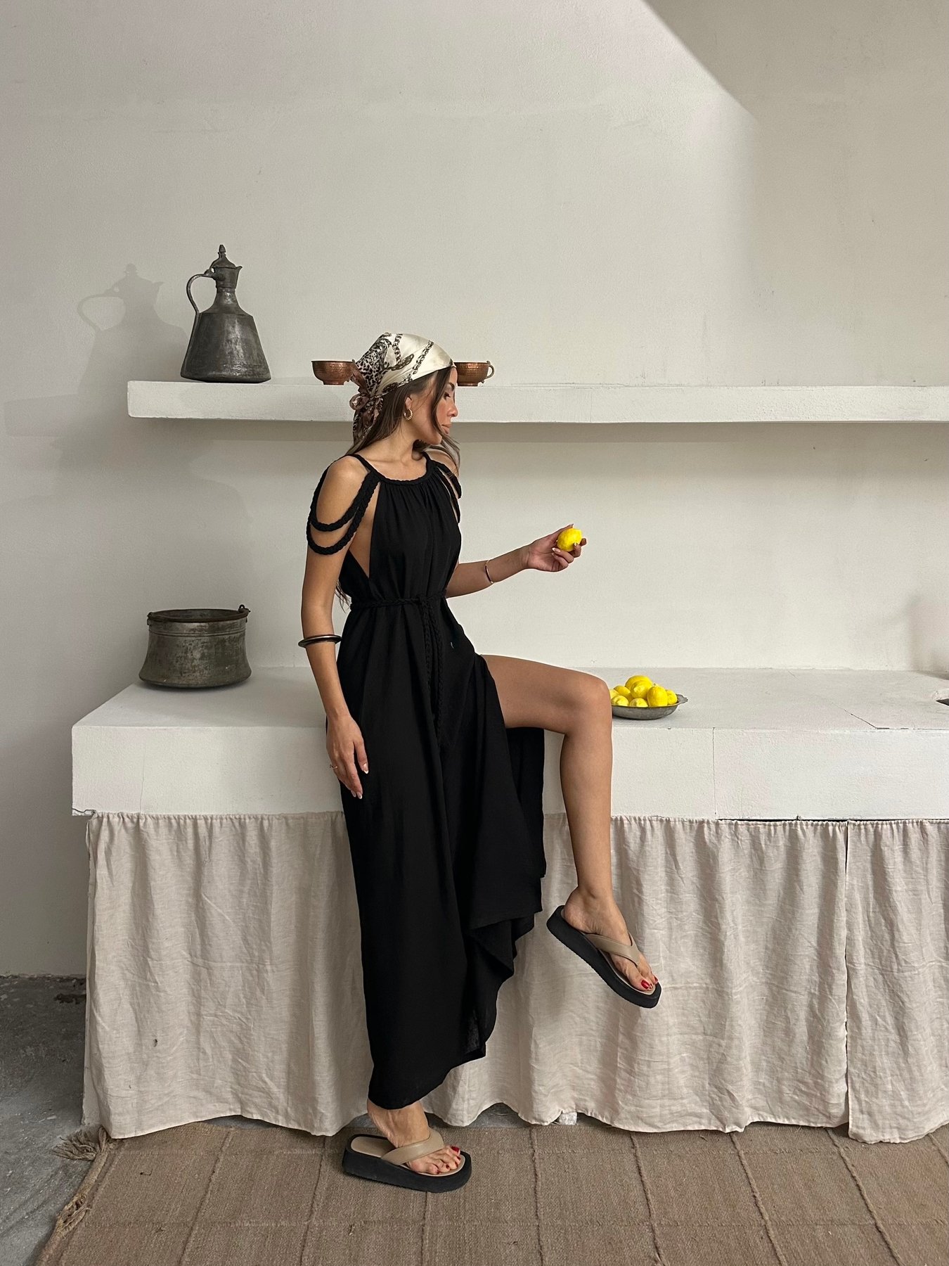 ÖRGÜ DETAYLI HELEN ELBİSE
