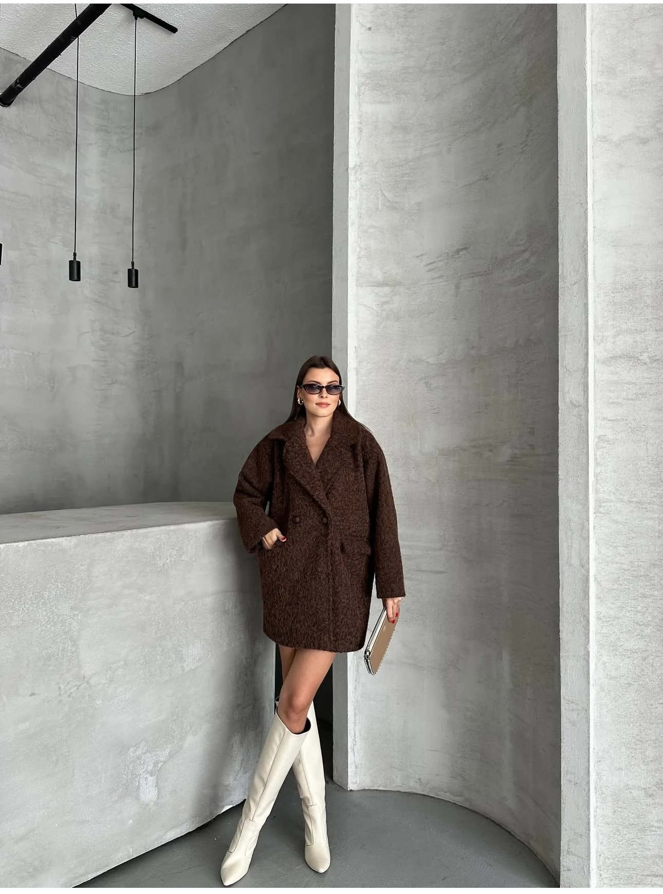 Düğmeli Geniş Kalıp Kaban - kahve