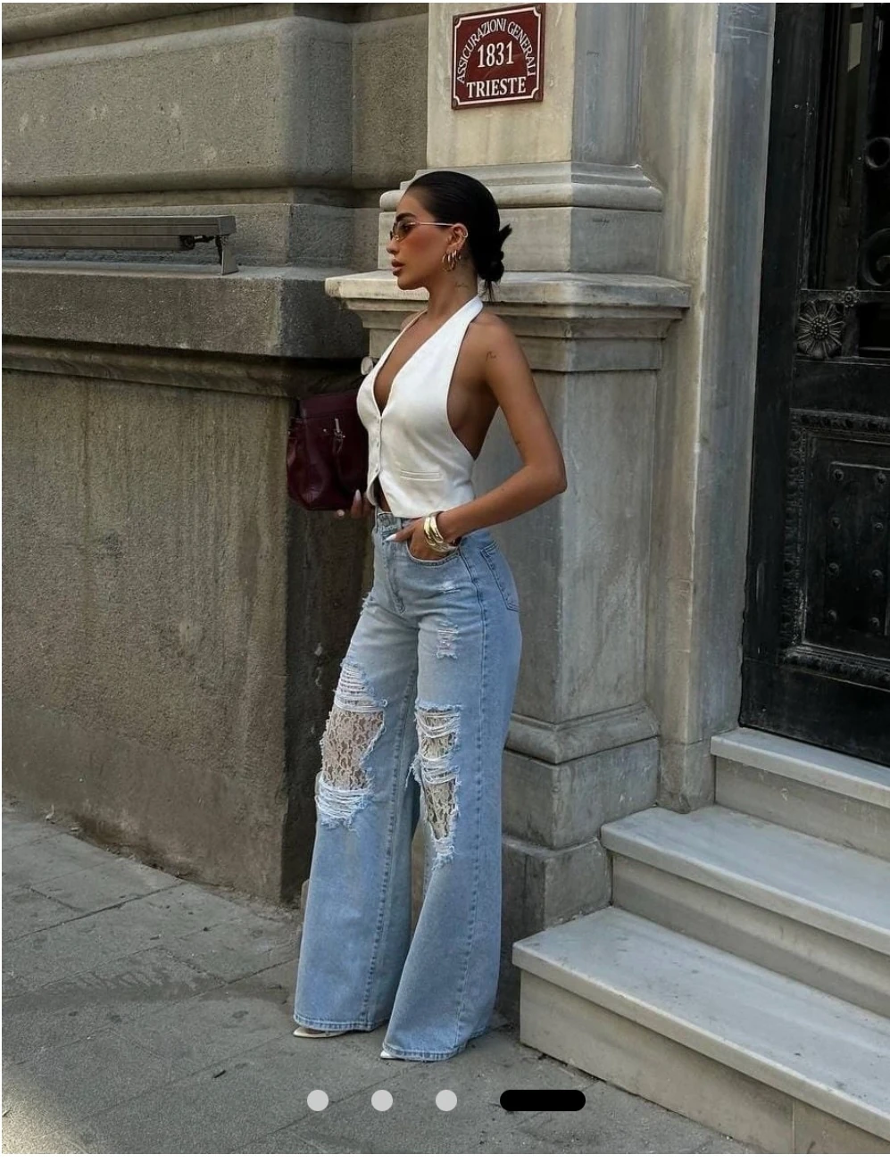 Tasarım Dantel Detaylı Kot Pantolon