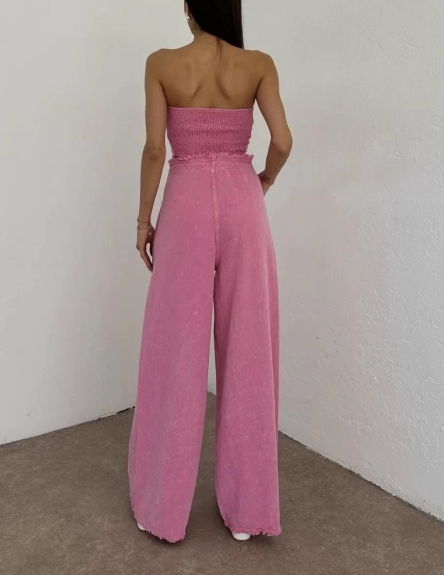 Premium pamuklu Denim Crop Takim