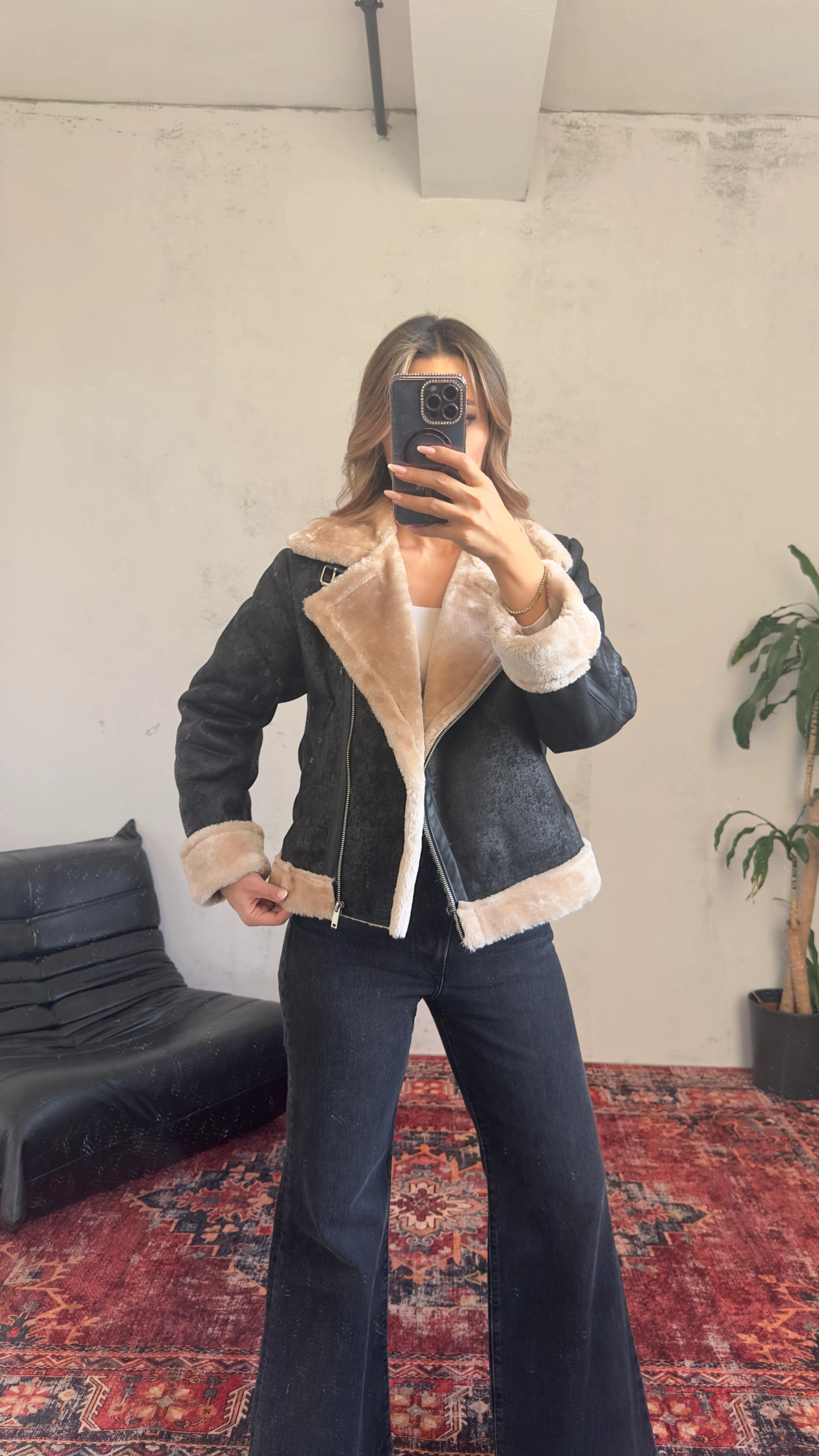 İthal Kürklü Bıker Ceket