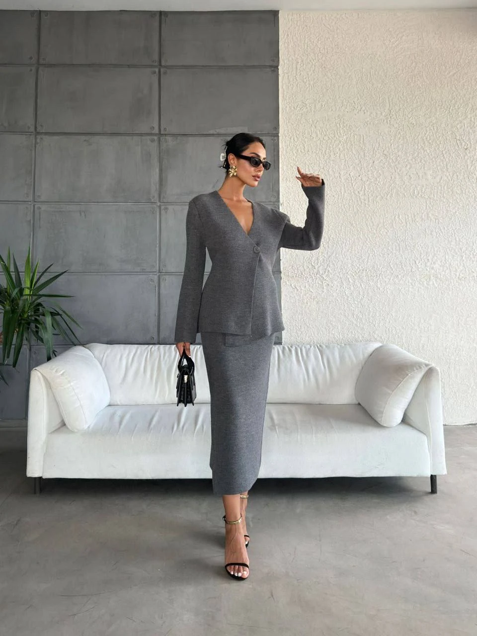 Etekli Triko Takım - gri