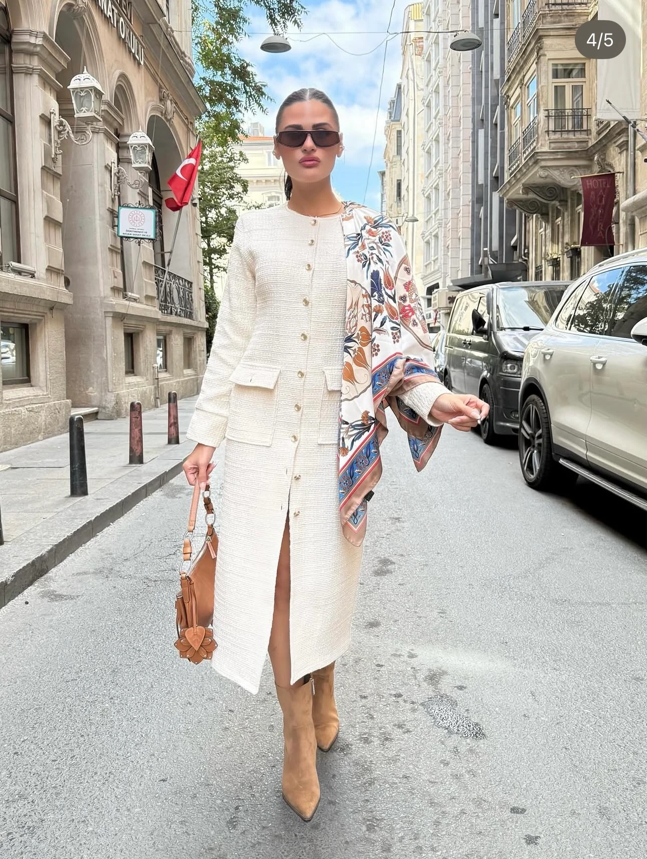 Tasarım Tüvit Düğmeli Elbise - ekru