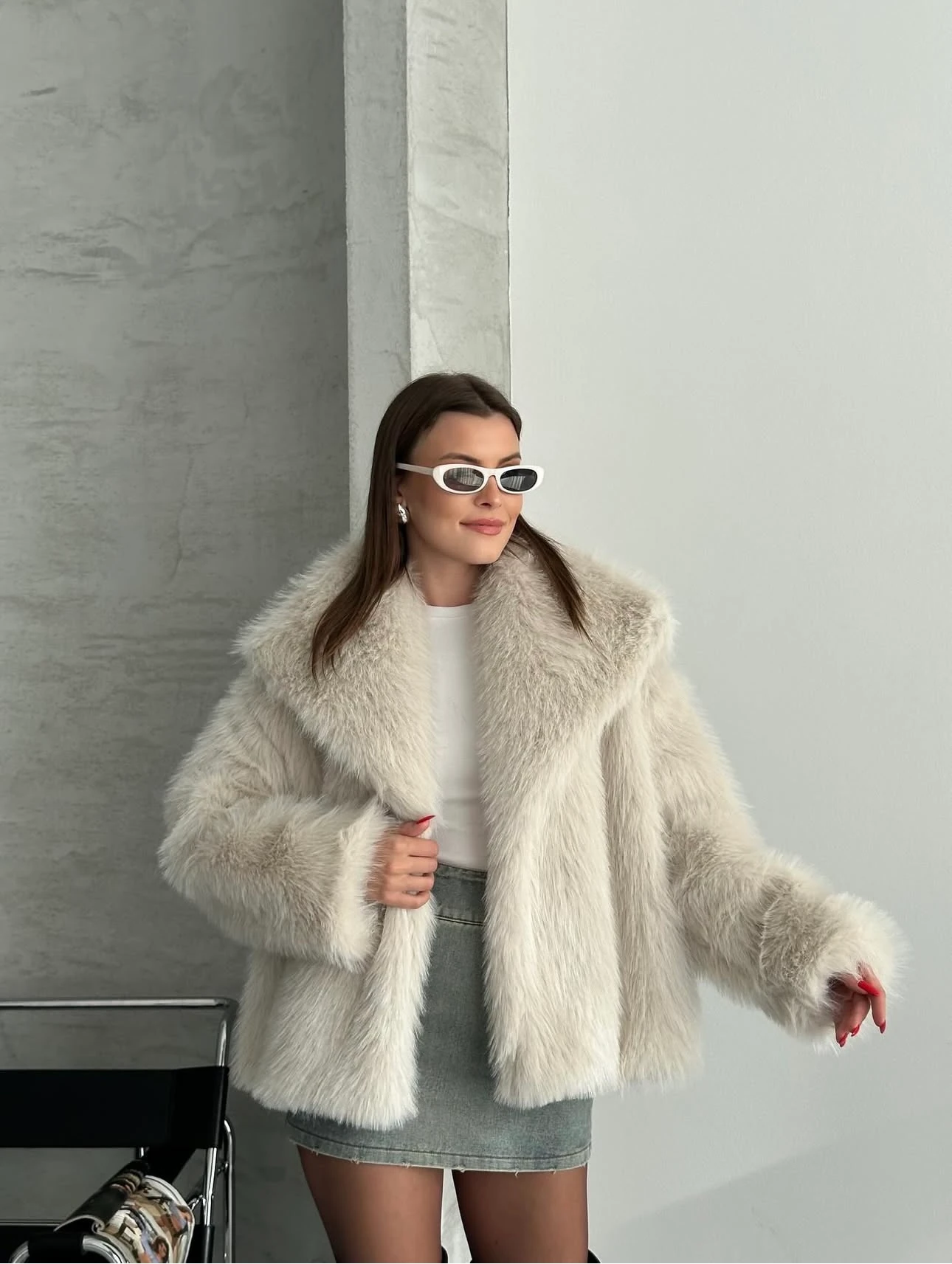 İthal Kemerli Oversize Kürk