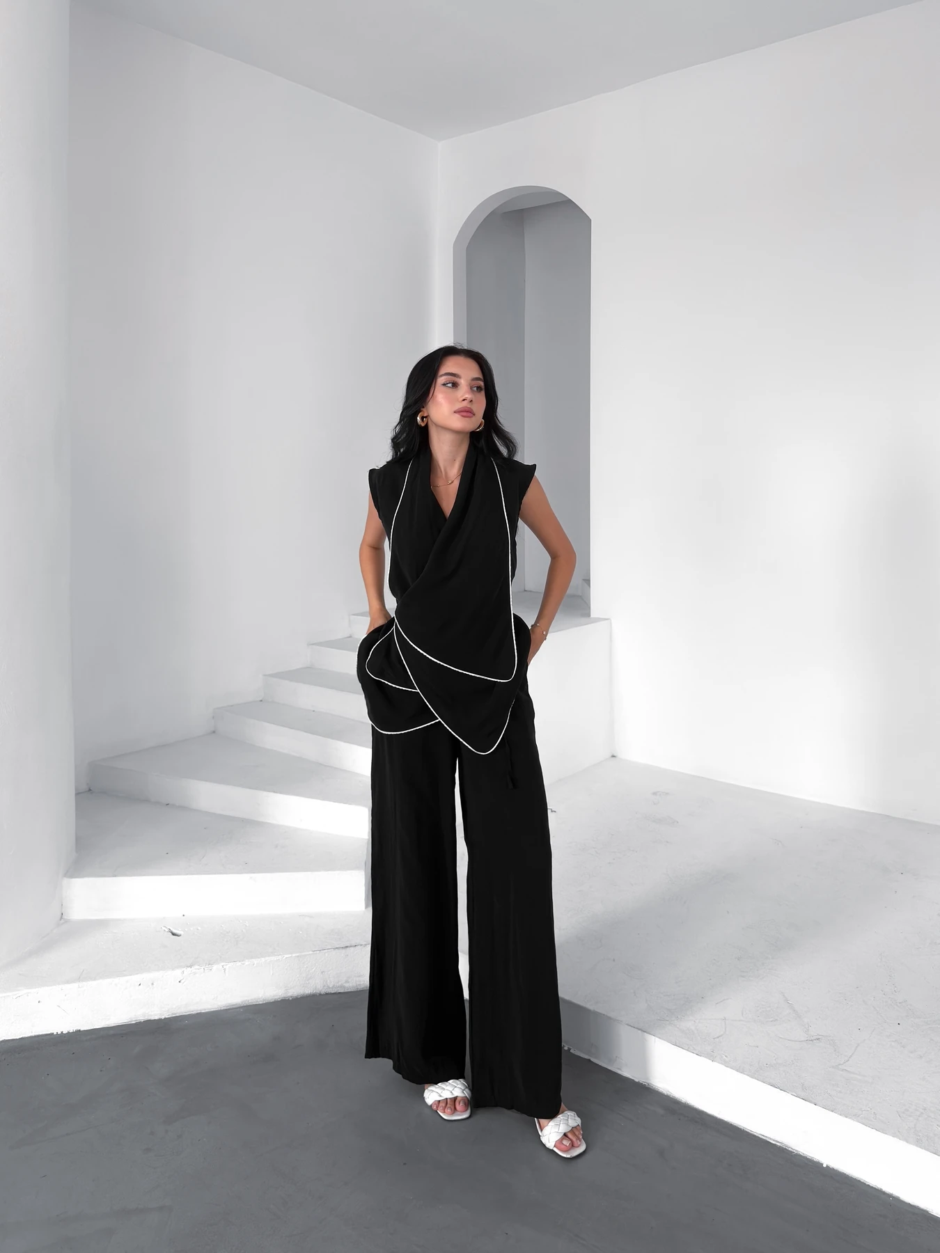 Kenarı Biyeli Bluz Pantolon Takım