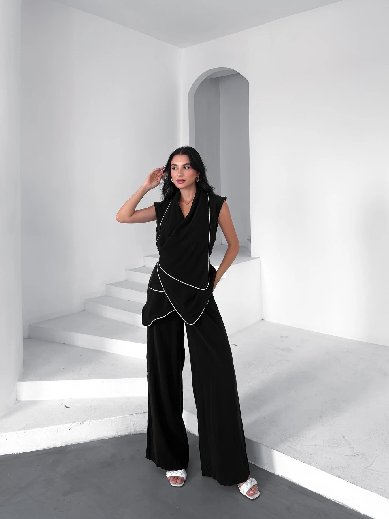 Kenarı Biyeli Bluz Pantolon Takım