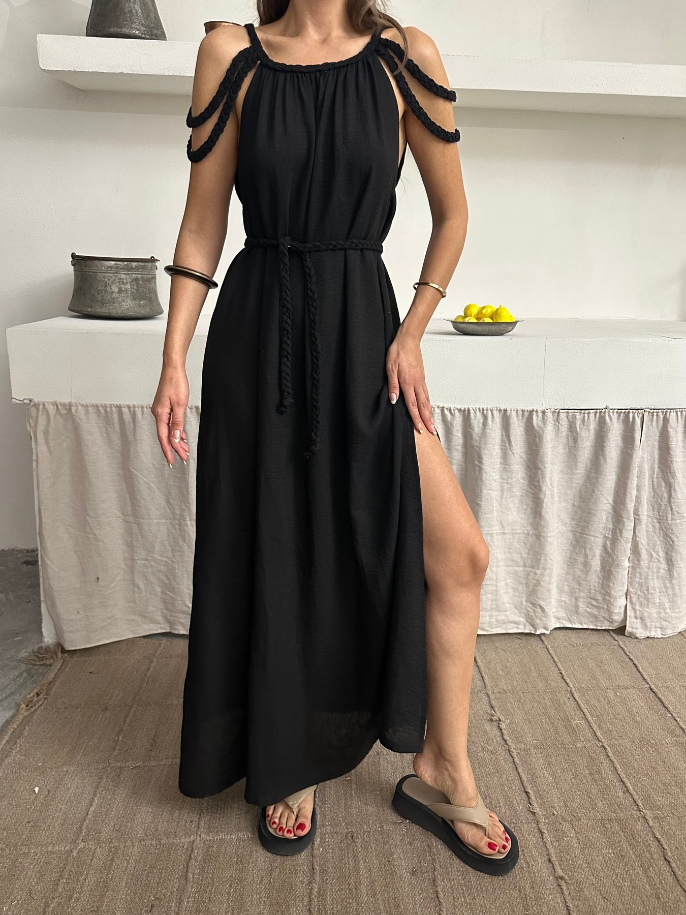 ÖRGÜ DETAYLI HELEN ELBİSE