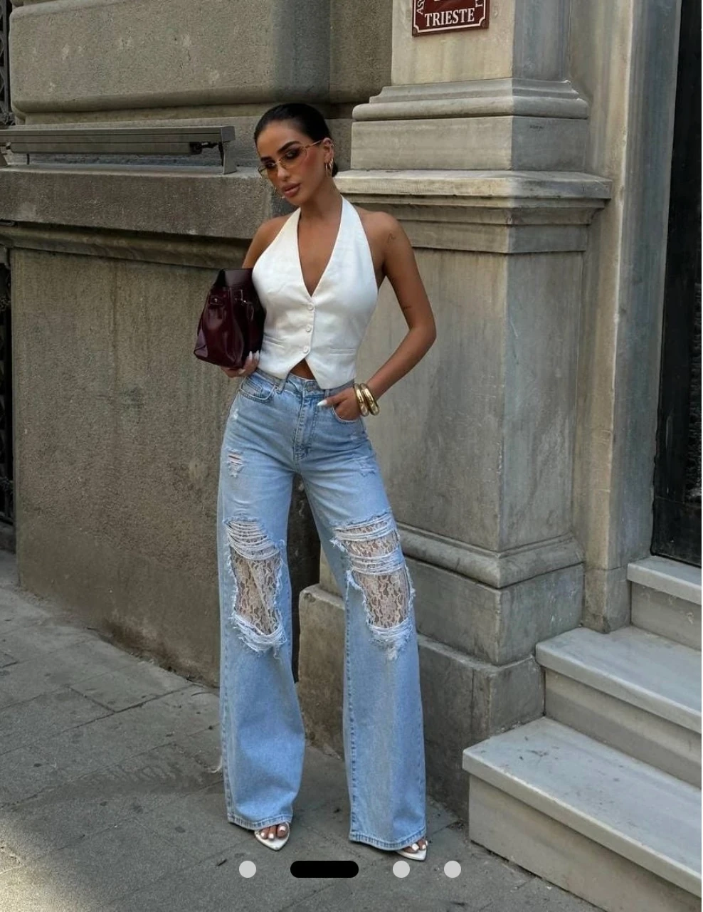 Tasarım Dantel Detaylı Kot Pantolon