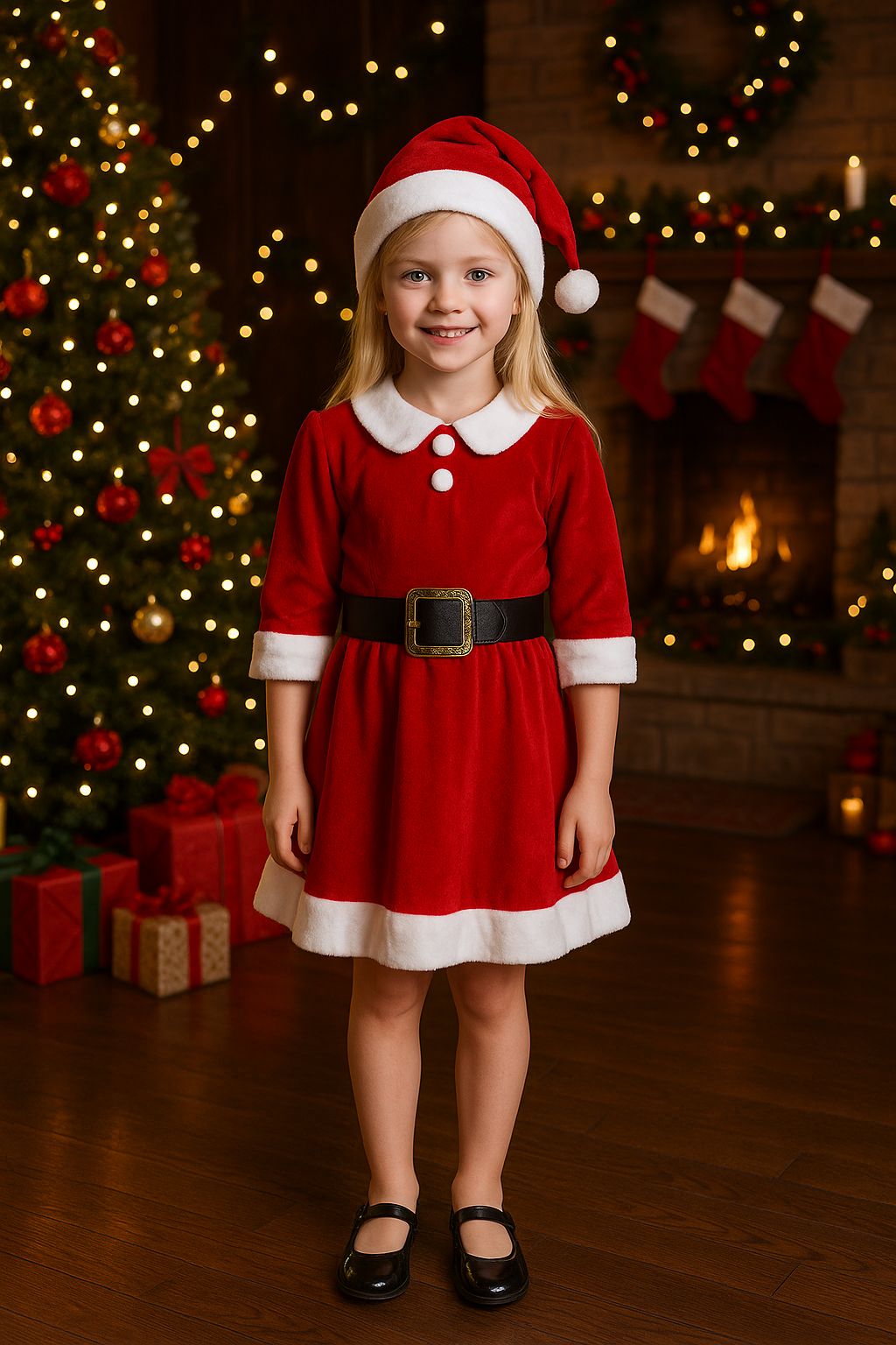 KIZ ÇOCUK YILBAŞI KOSTÜMÜ NOEL ELBİSE - Kırmızı