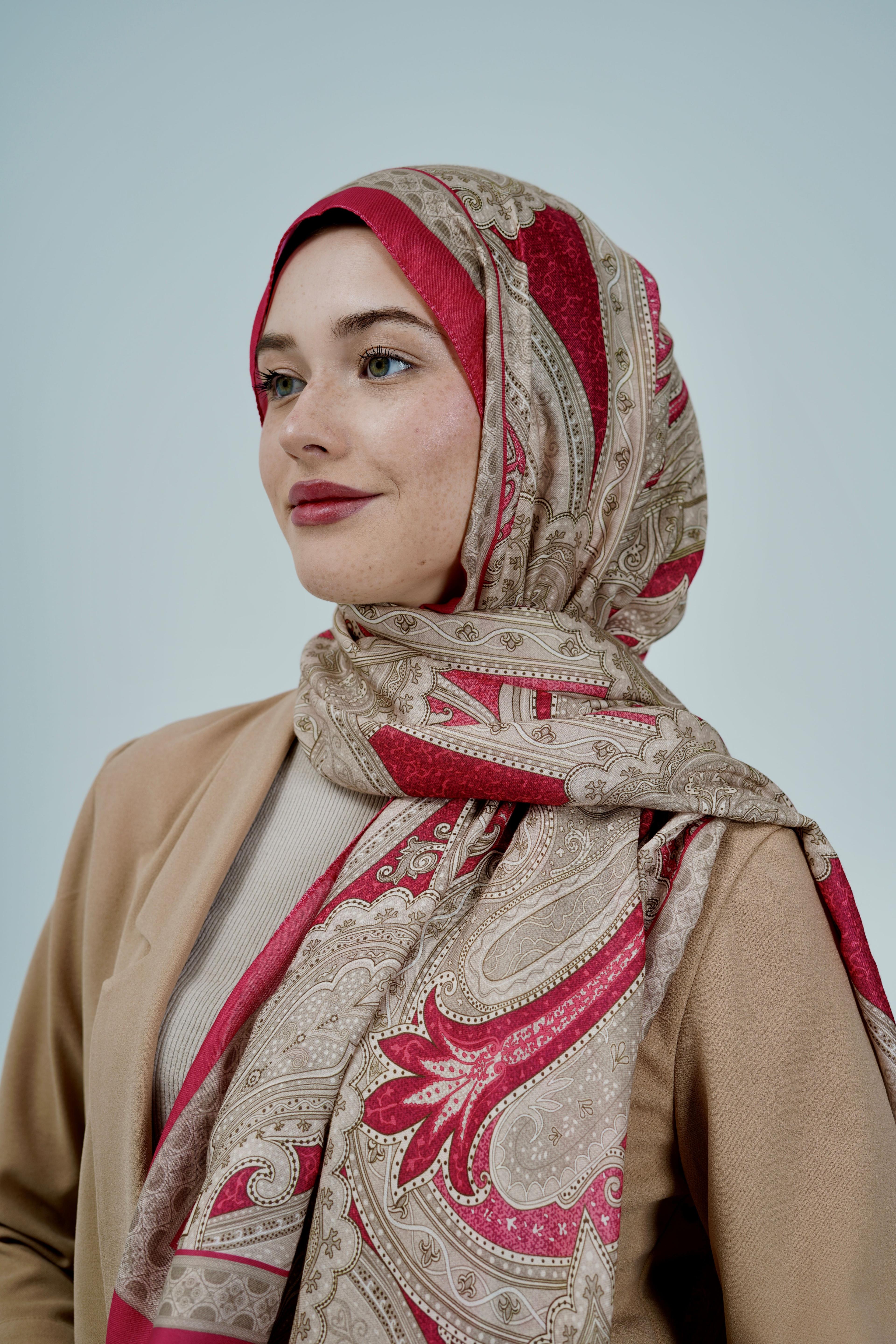 Fuşya Etnik Desen Şal