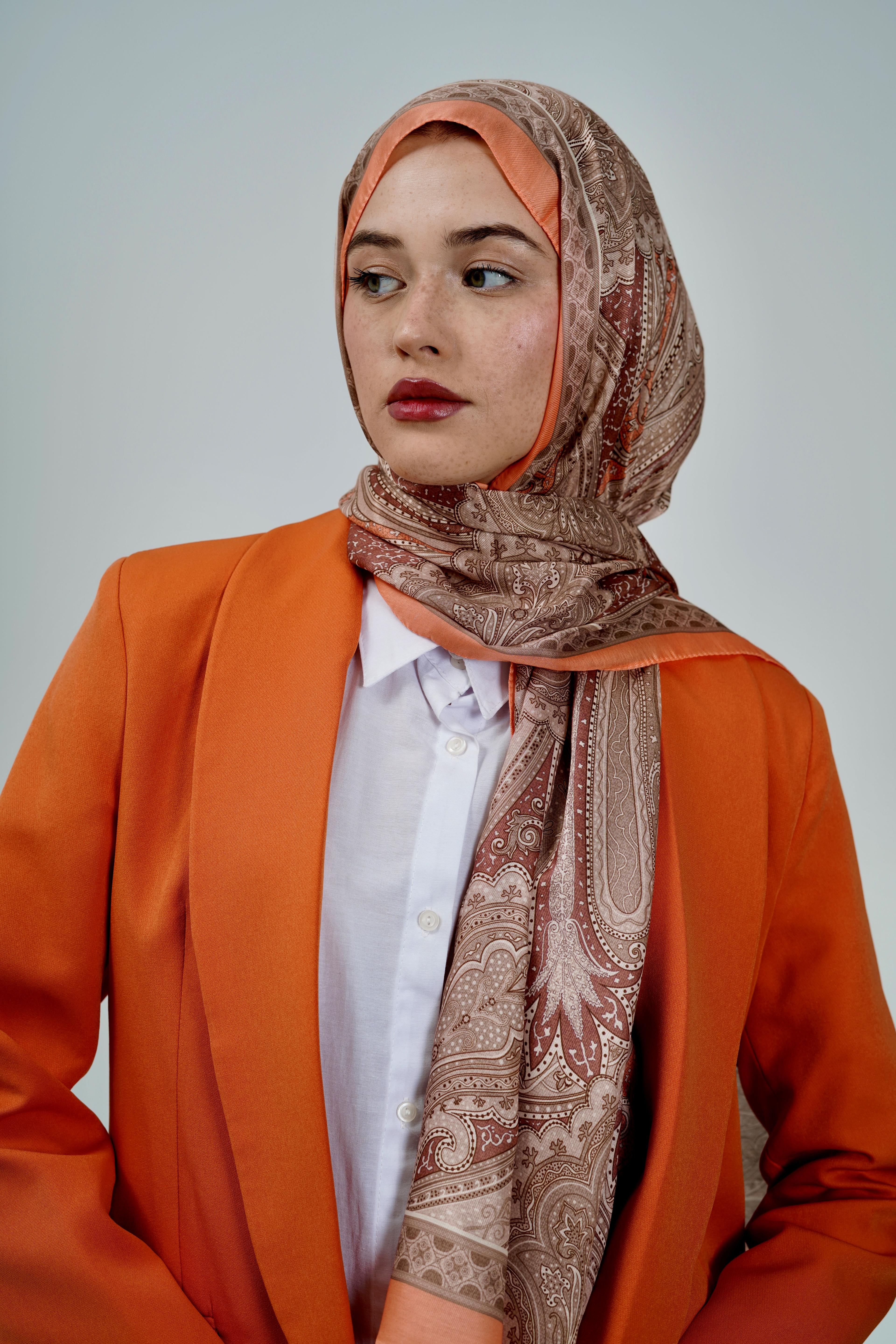 Mercan Etnik Desen Şal