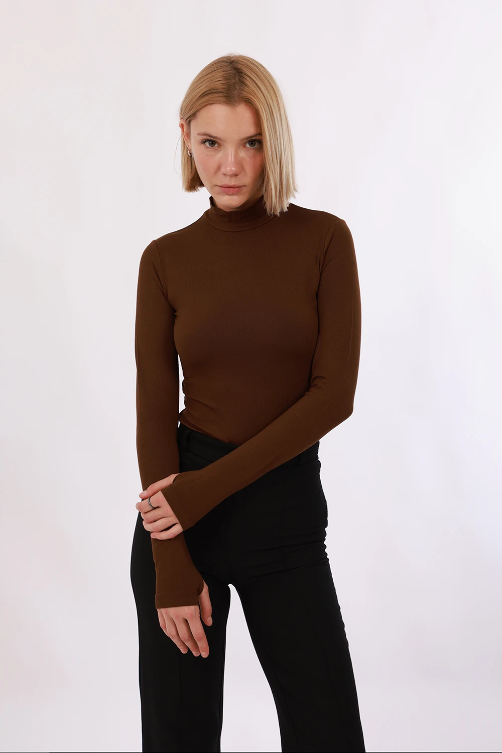 Parmak Detaylı Body - Kahverengi