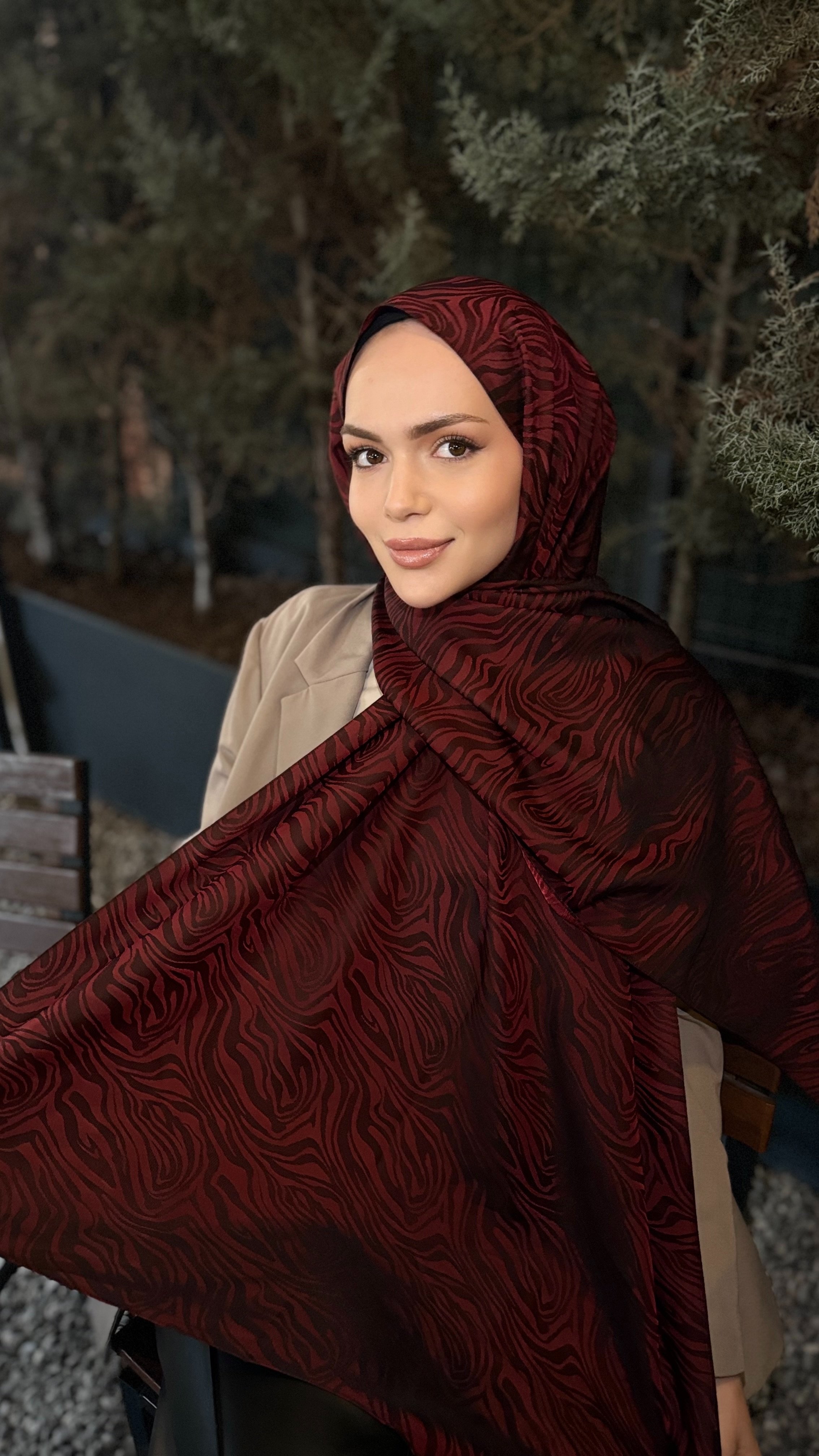 Bordo Zebra Çift Taraflı Vual Jakar Şal