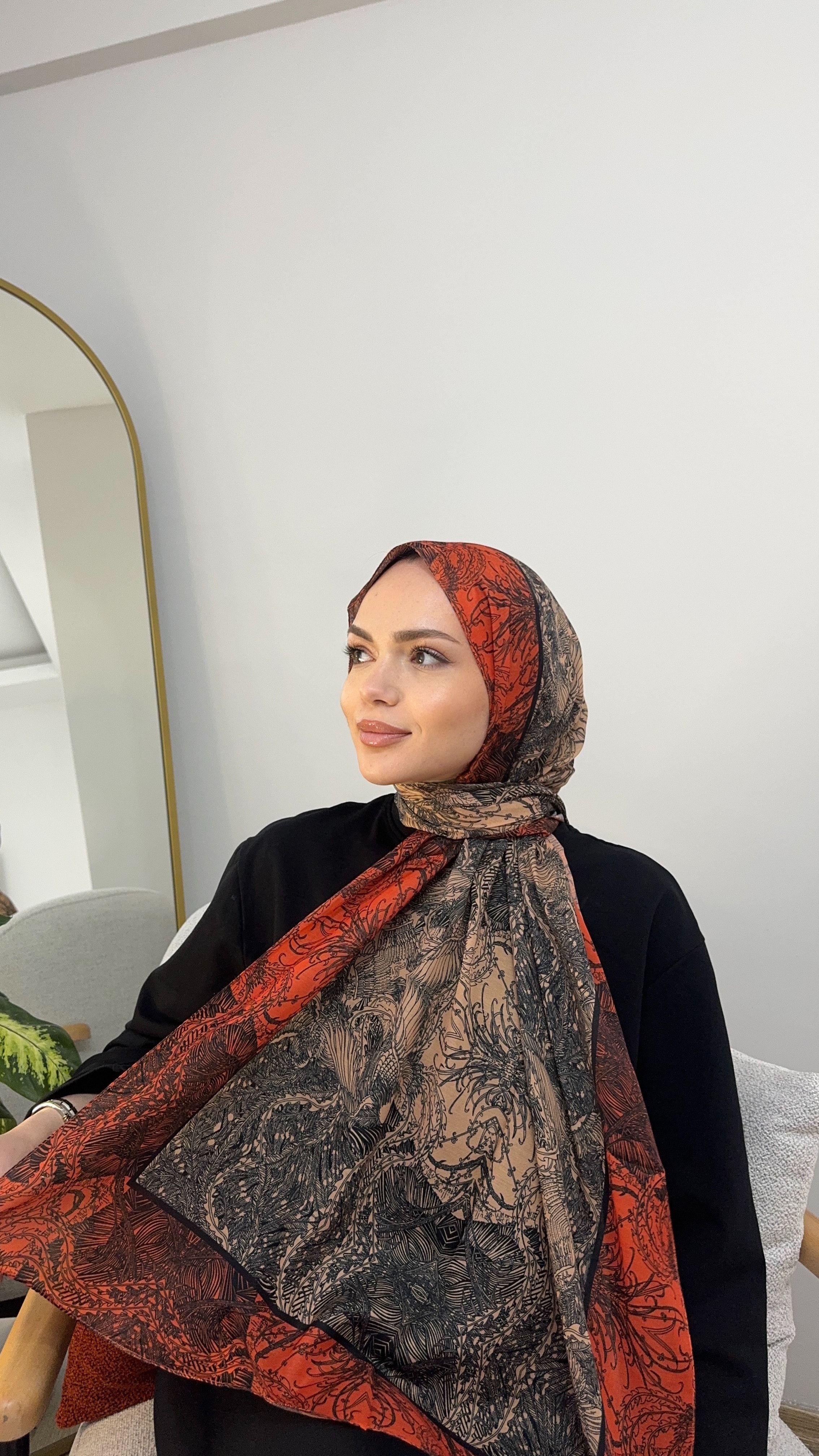 Portakal Krem Terra Pamuk İpek Şal