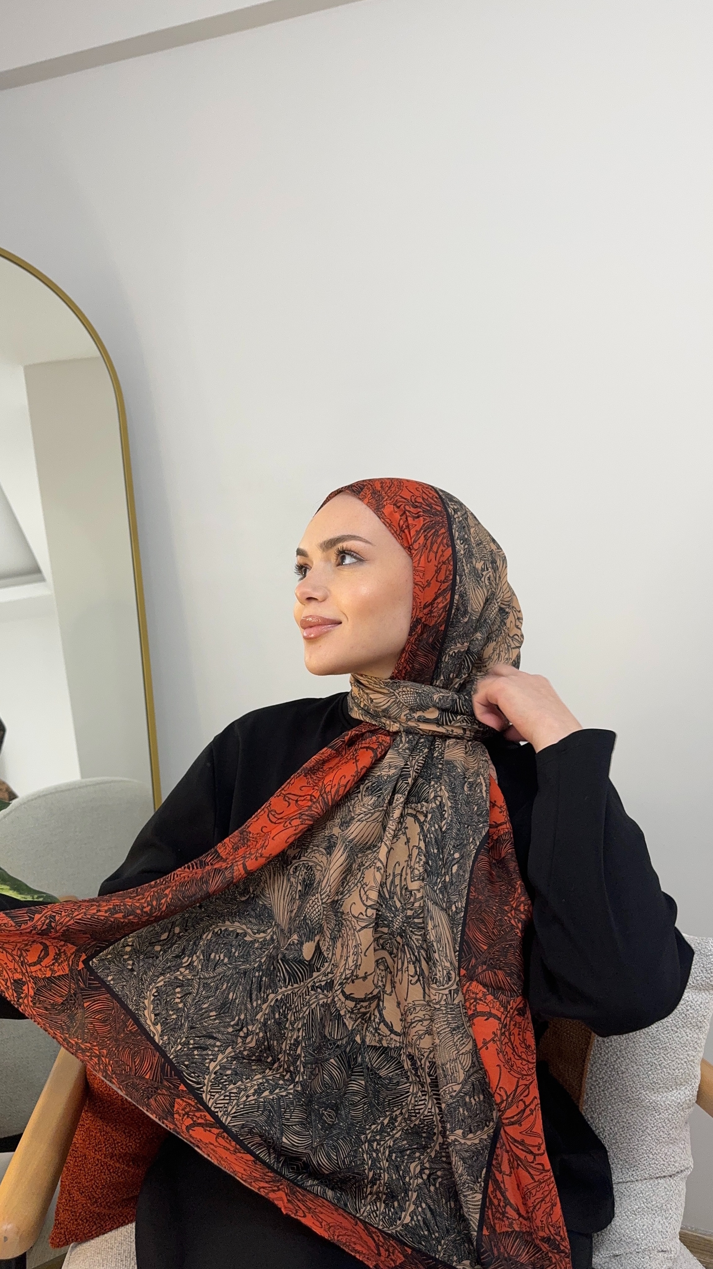 Portakal Krem Terra Pamuk İpek Şal