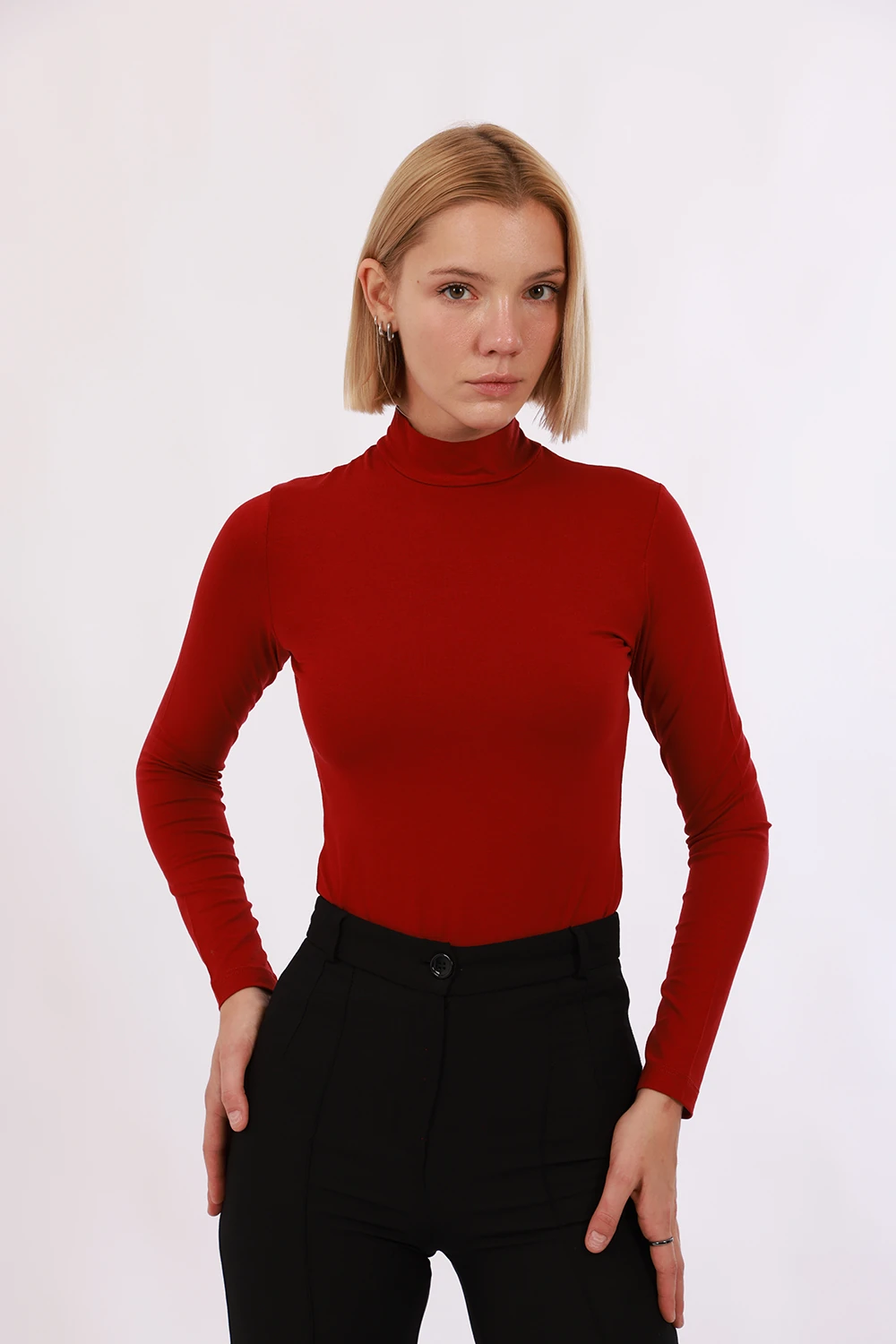 Uzun Kollu Basic Body - Bordo