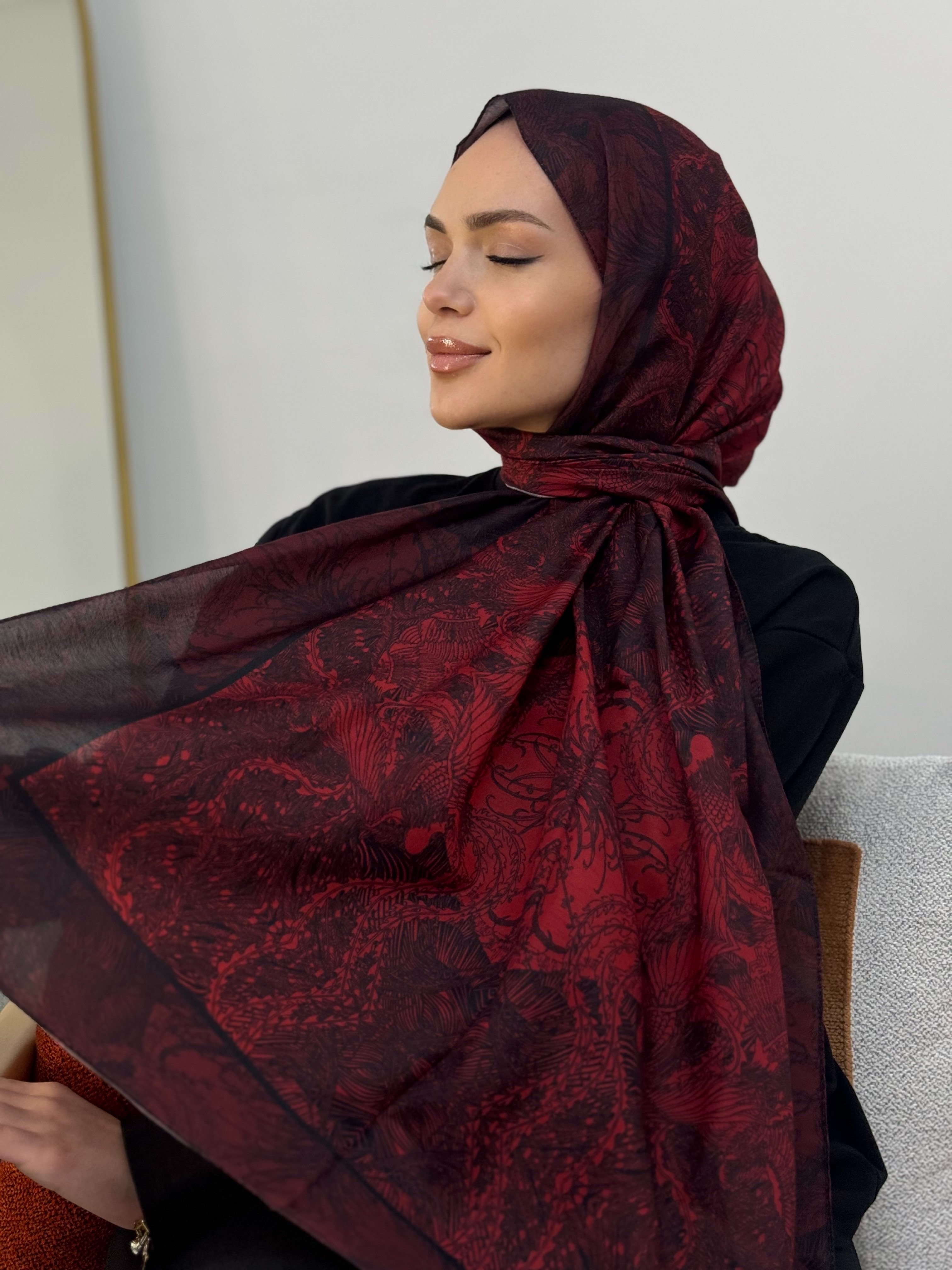 Koyu Bordo Terra Pamuk İpek Şal
